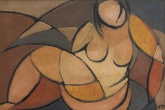 Vintage 'Portrait of Reclining Woman' by STM, Modern Cubist Nude Oil Painting, Berlin