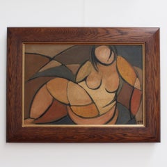 'Portrait of Reclining Woman' by STM, Modern Cubist Nude Oil Painting, Berlin