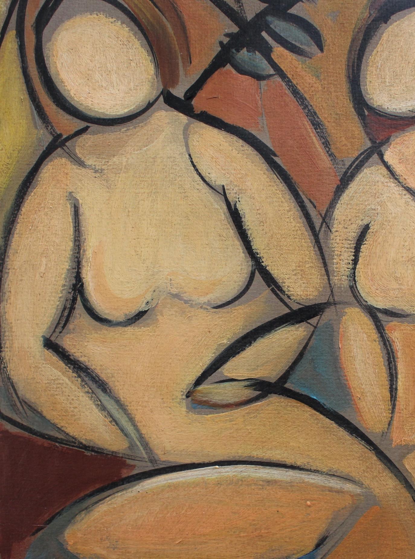 'Two Nudes in Landscape' by STM, Modern Cubist Portrait Oil Painting, Berlin 7