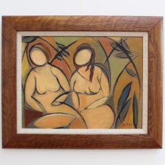 'Two Nudes in Landscape' by STM, Modern Cubist Portrait Oil Painting, Berlin
