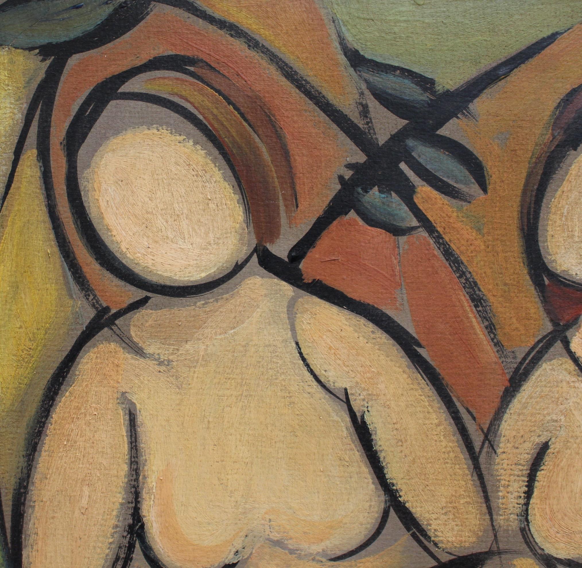 'Two Nudes in Landscape' by STM, Modern Cubist Portrait Oil Painting, Berlin 5