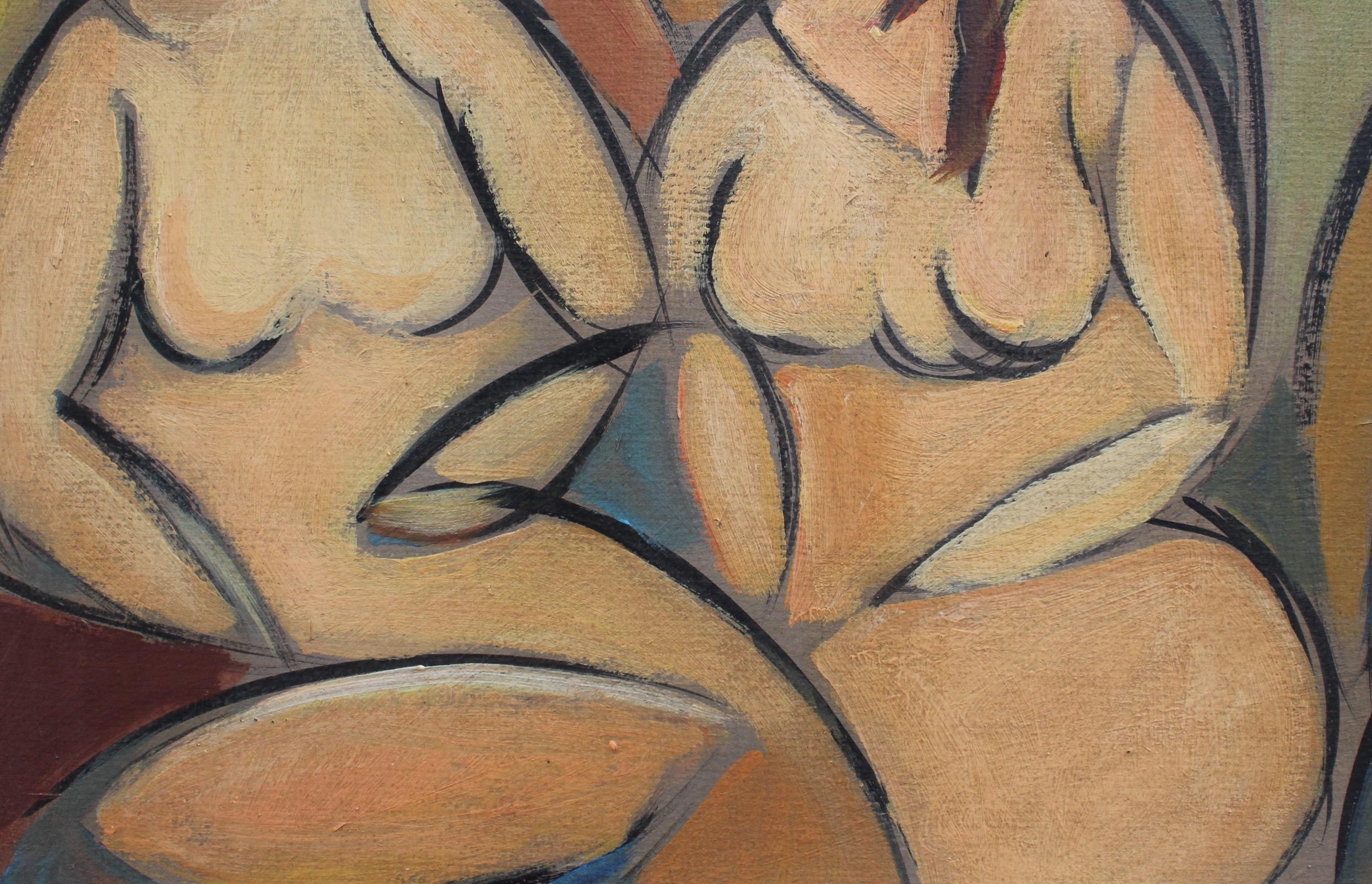 'Two Nudes in Landscape' by STM, Modern Cubist Portrait Oil Painting, Berlin 4