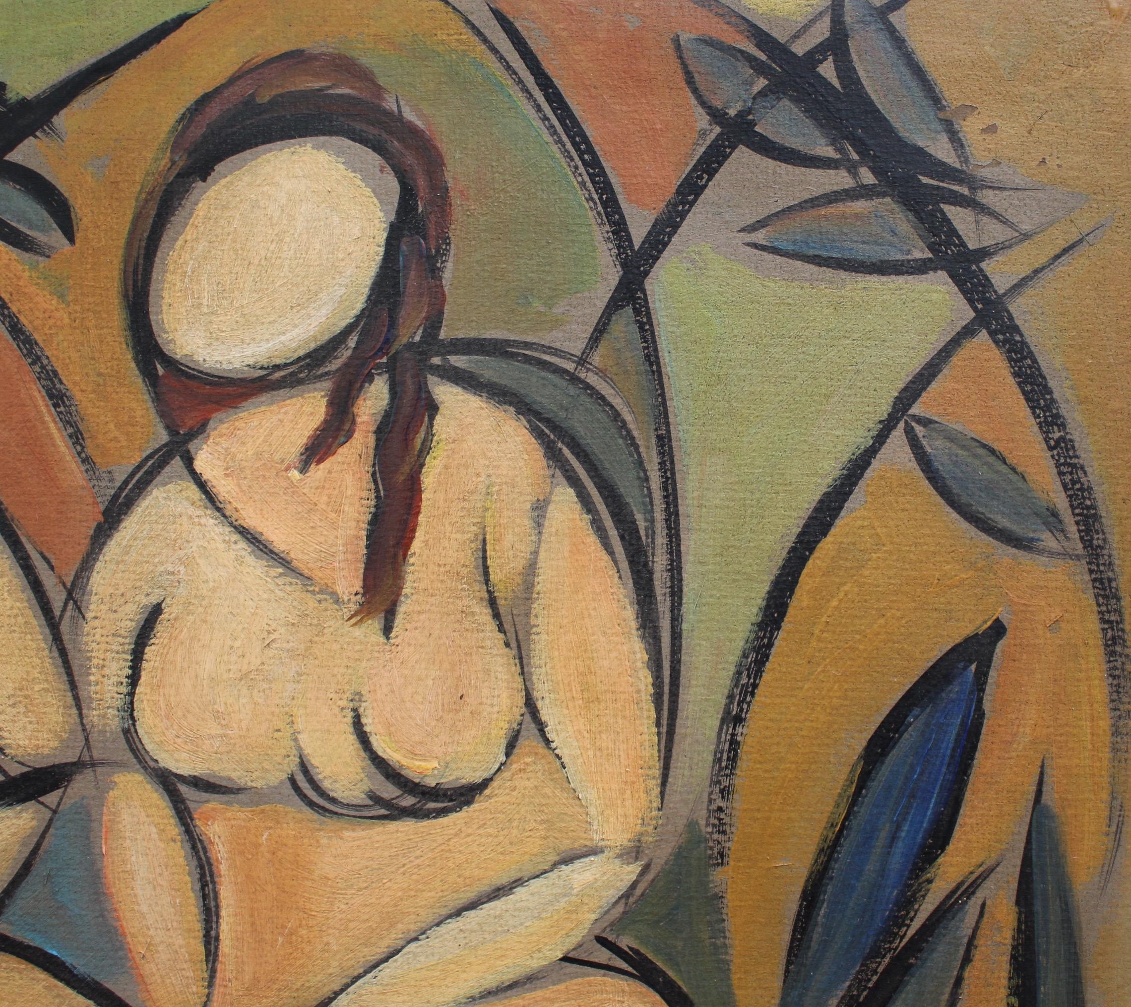'Two Nudes in Landscape' by STM, Modern Cubist Portrait Oil Painting, Berlin 8