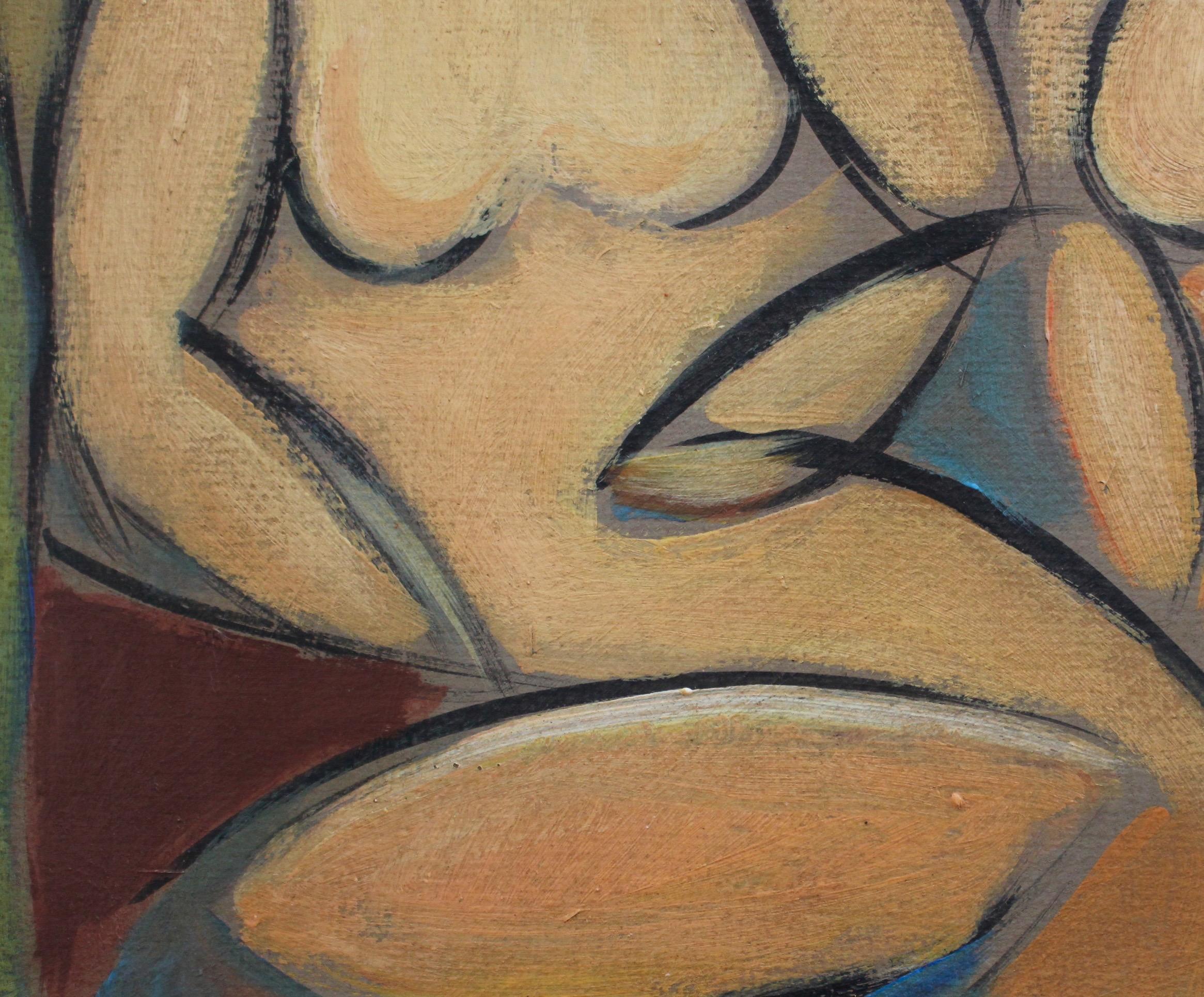 'Two Nudes in Landscape' by STM, Modern Cubist Portrait Oil Painting, Berlin 6