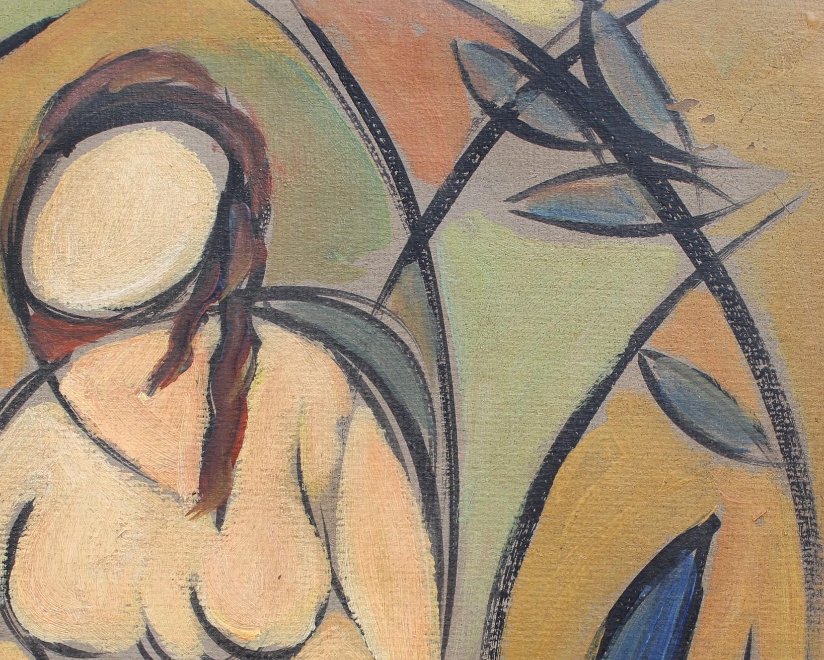 'Two Nudes in Landscape' by STM, Modern Cubist Portrait Oil Painting, Berlin 11