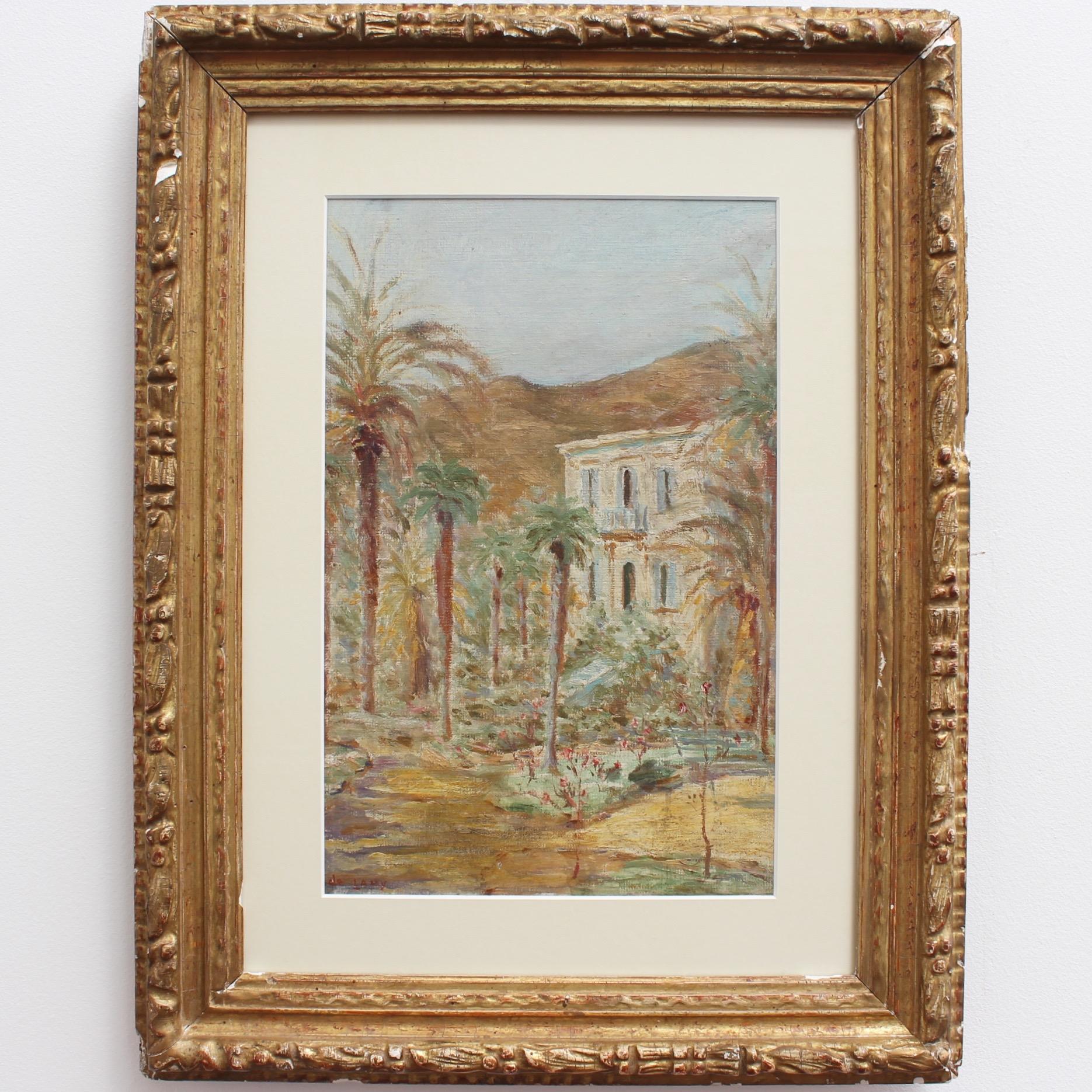 French Riviera Home - Painting by R. de Lamy