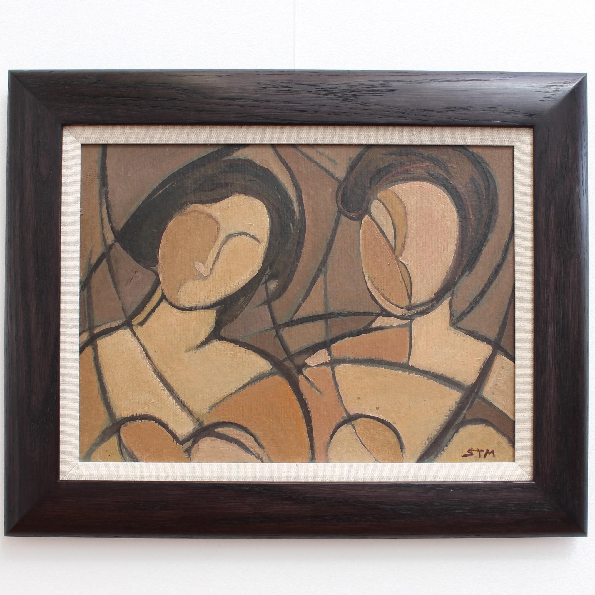 'Lost in the Shadows' by STM, Mid-Century Modern Cubist Oil Portrait, Berlin 1