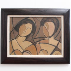 'Lost in the Shadows' by STM, Mid-Century Modern Cubist Oil Portrait, Berlin
