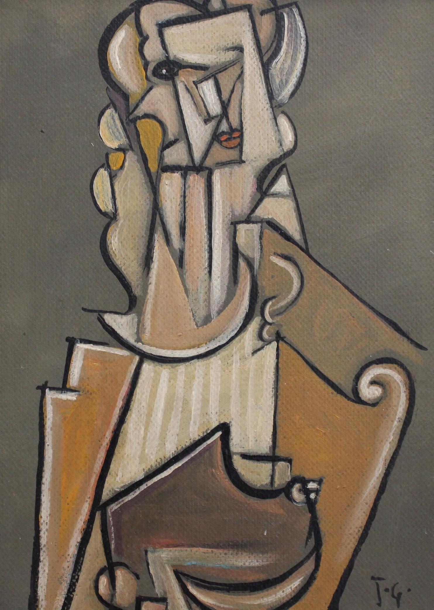 J.G. Abstract Painting - Musician with Harp