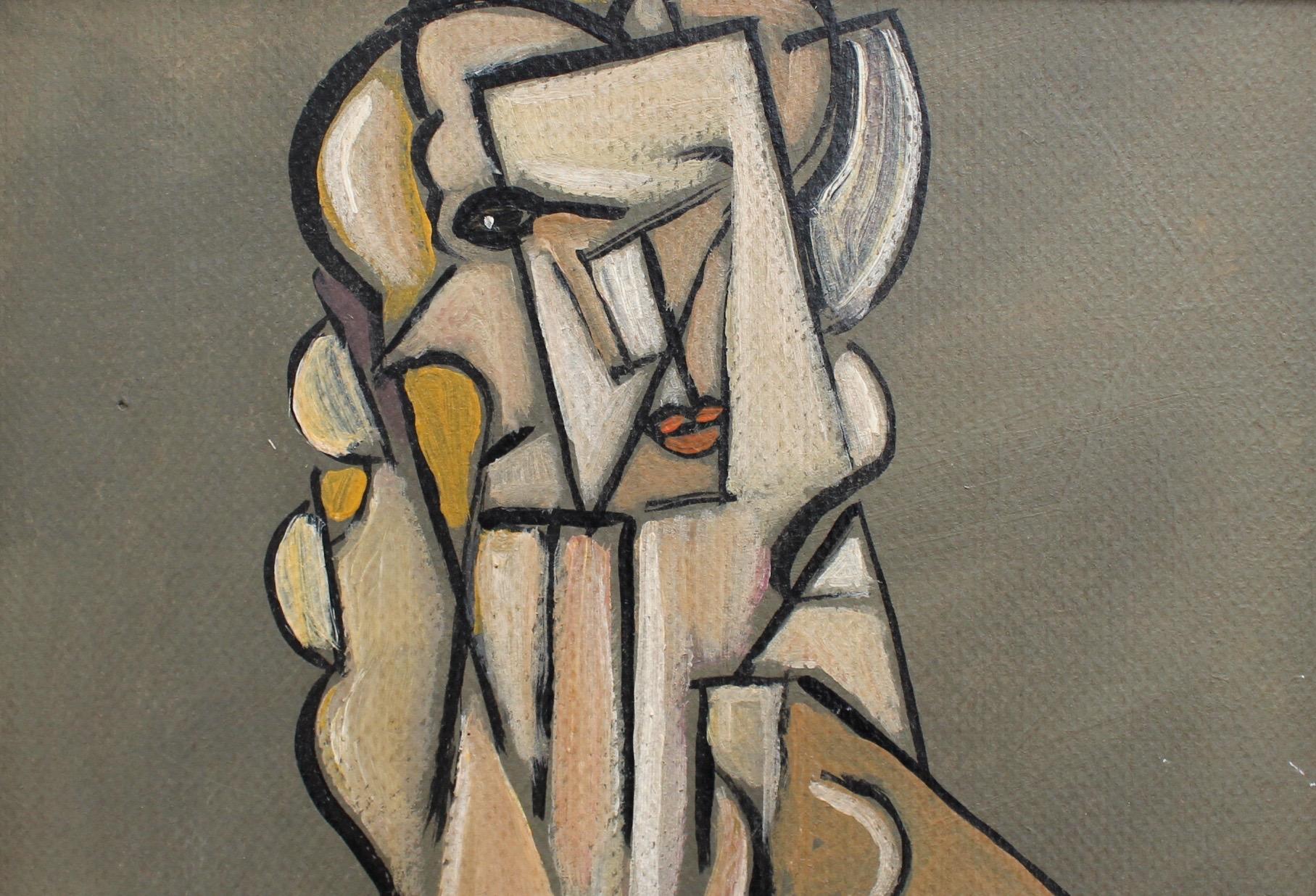 Musician with Harp - Cubist Painting by J.G.