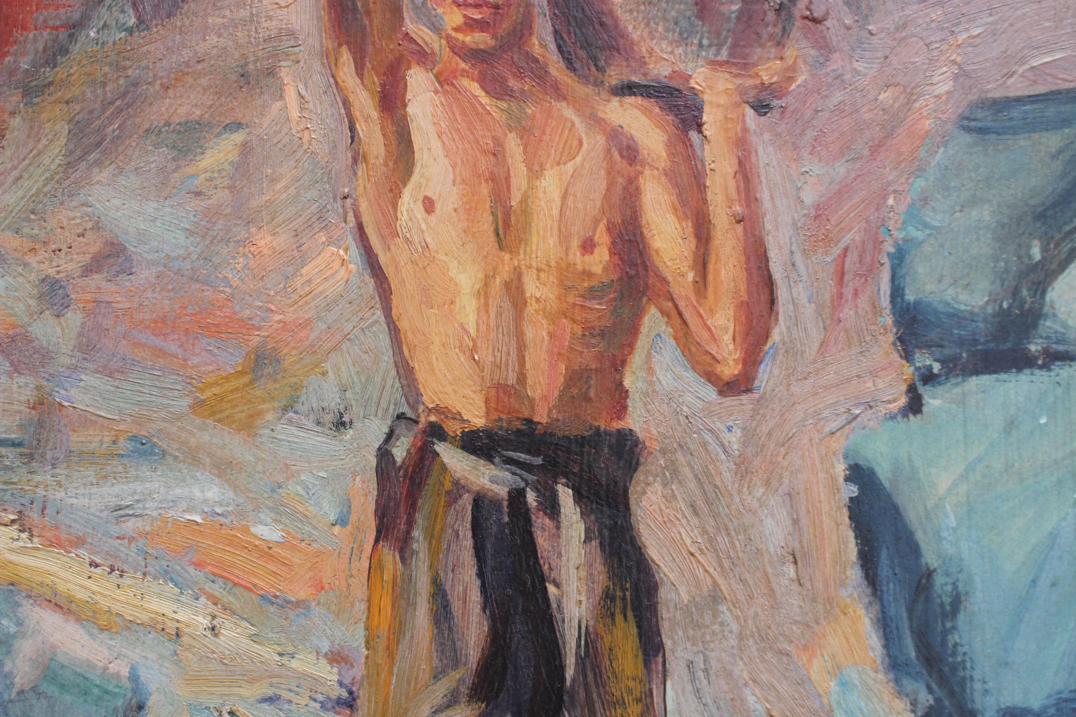'Portrait of Boy-Haulier with Bucket' (1950), oil on board, by Italian artist, G. Amore. In the early 20th century, Italian boys and young men were often engaged in mining in both the Sicilian sulphur mines and marble mines in the Tuscan centre of