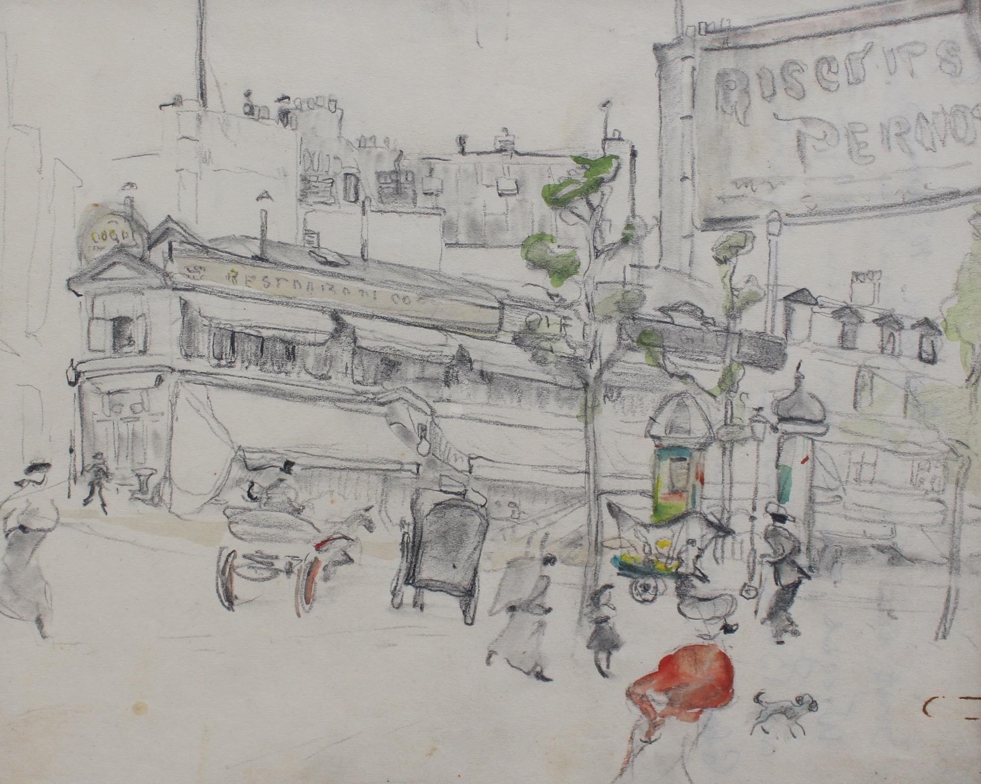 Unknown Landscape Art - Set of Two Historical Pencil Drawings of Early 20th Century Paris 
