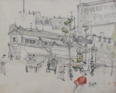 Set of Two Historical Pencil Drawings of Early 20th Century Paris 