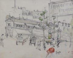 Set of Two Historical Pencil Drawings of Early 20th Century Paris