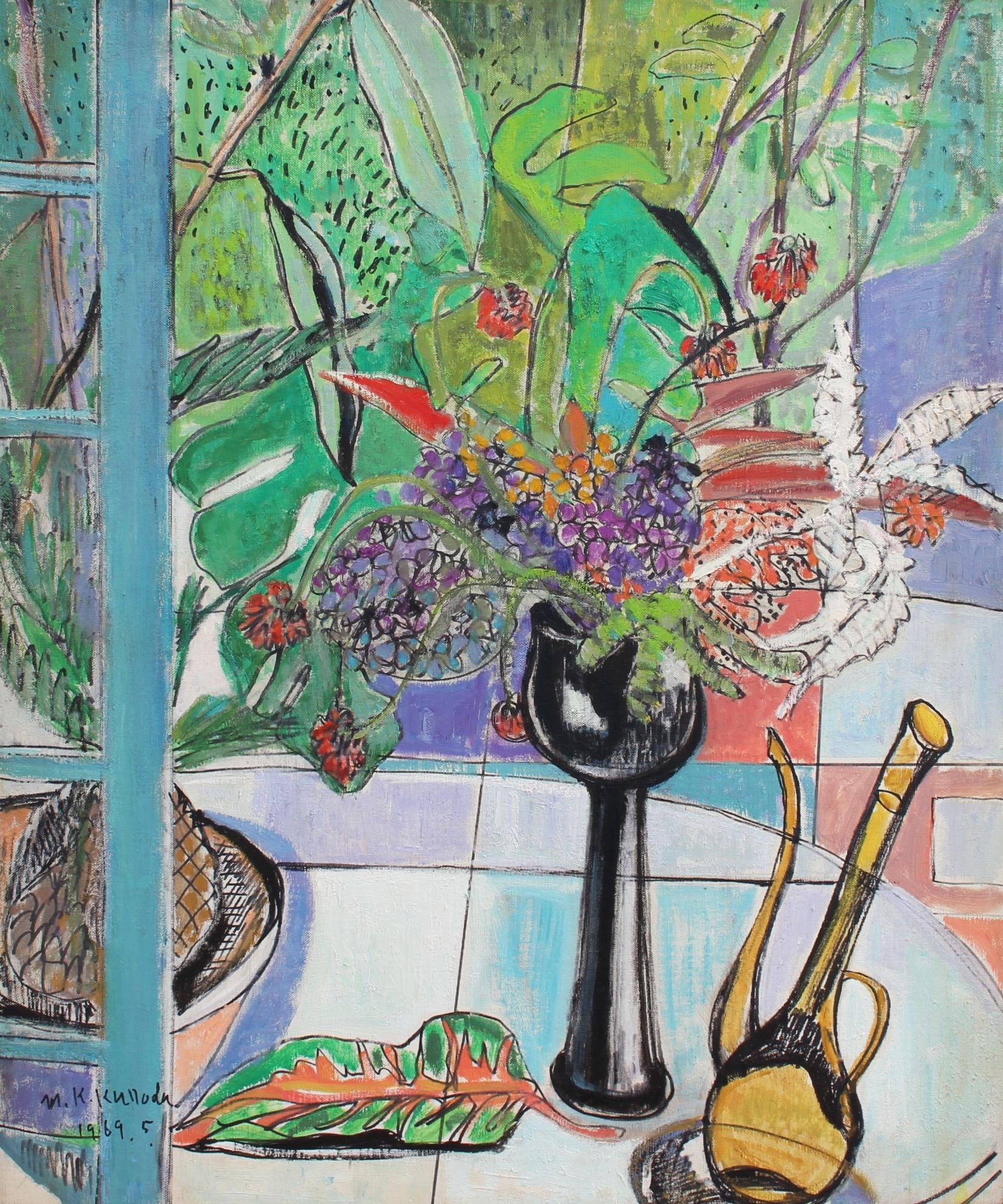 Kumiko Kuroda Still-Life Painting - Still Life with Bouquet and Carafe