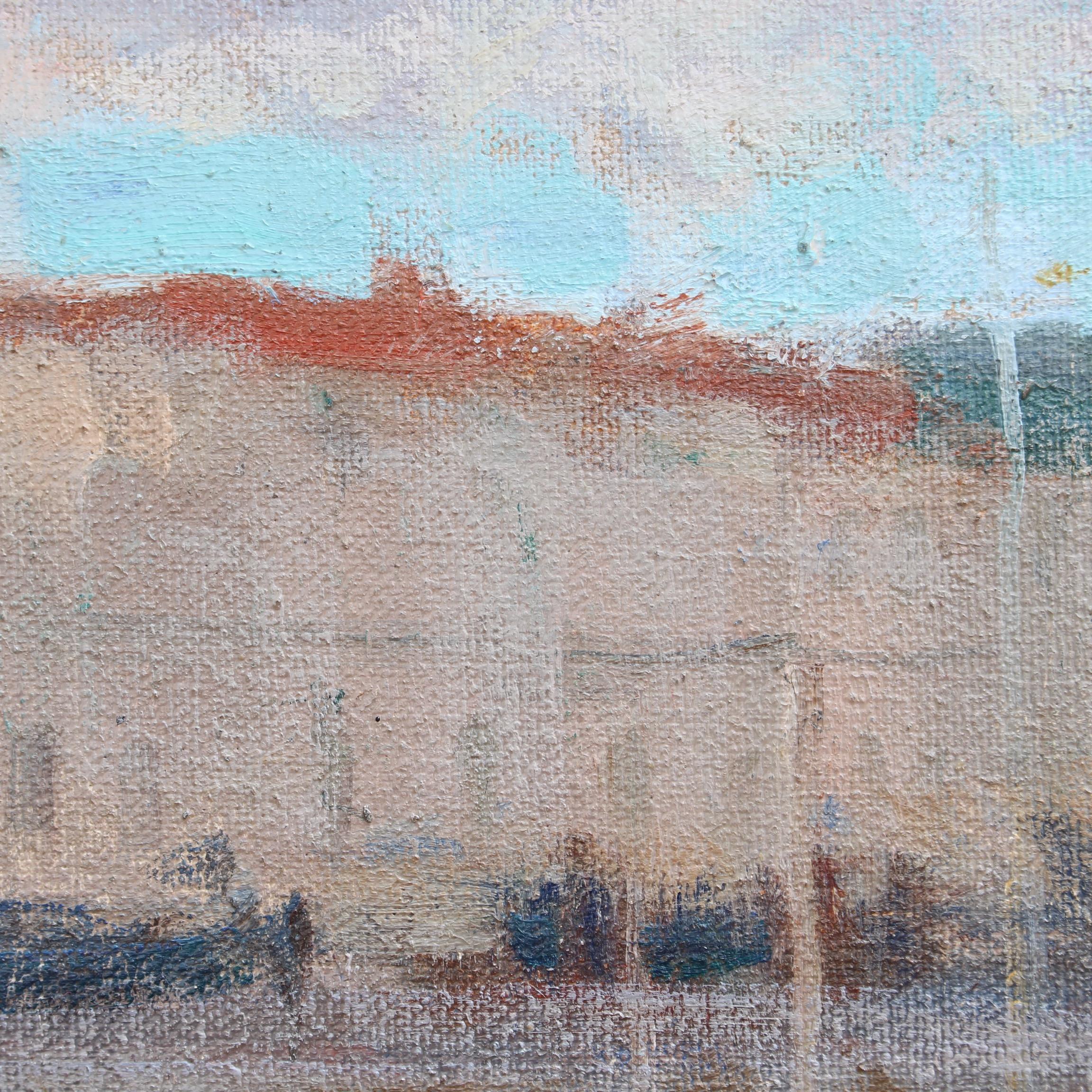 Portside - Gray Landscape Painting by Susan Grisell