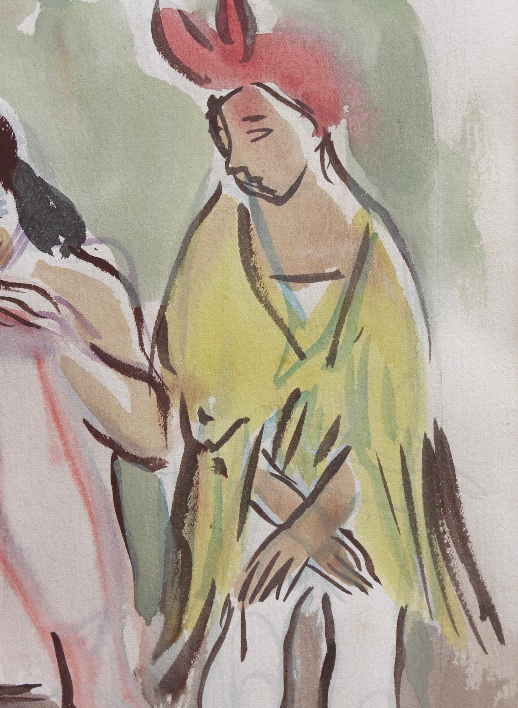 'Ballet Dancers at the Opera de Paris', watercolour on fine paper, by Yves Brayer (circa 1940s). While a costume and set-designer at the Opera in Paris in the 1940s, Brayer was fascinated by the dancers with whom he came into contact on a daily
