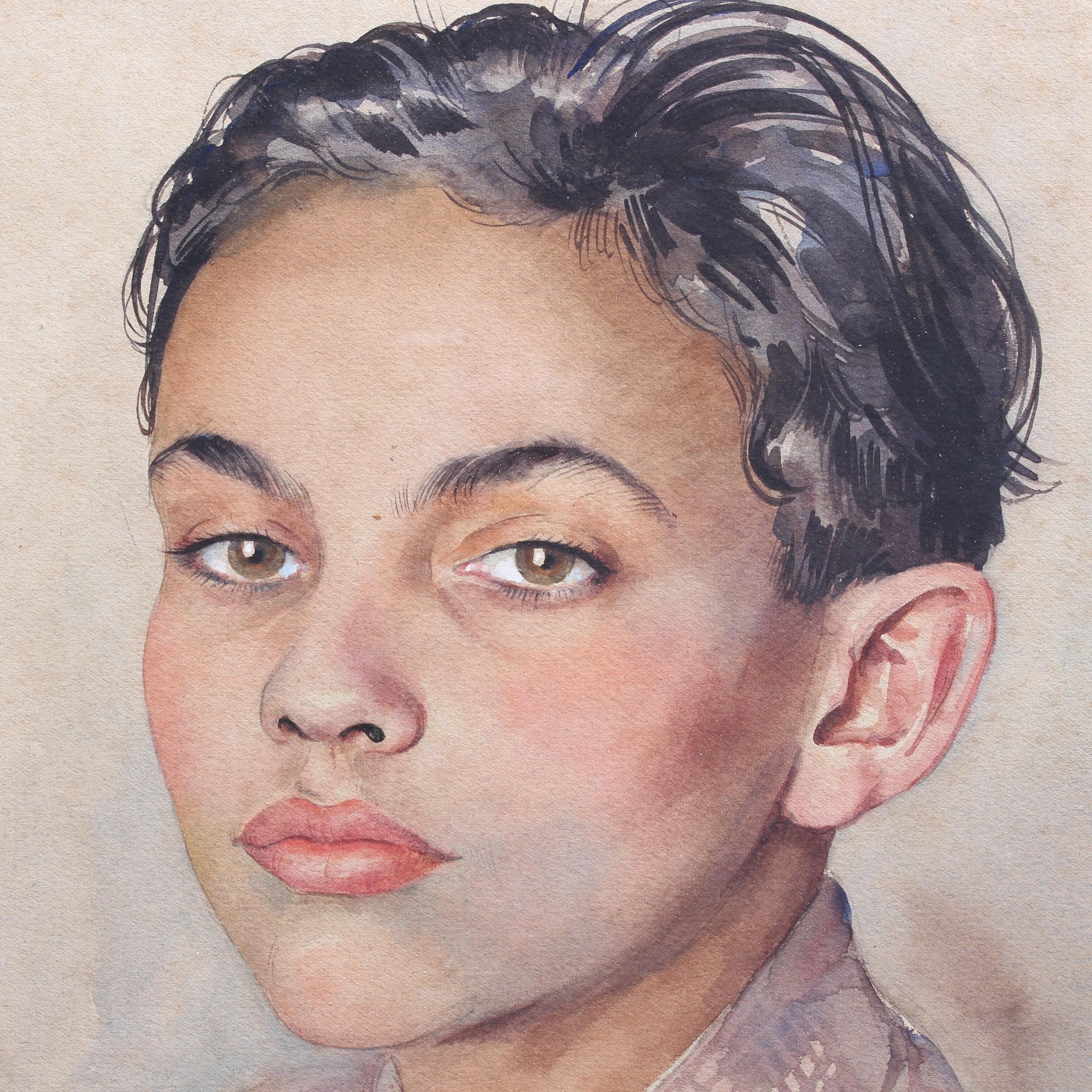 'Portrait of Suited Boy', gouache on fine art paper, by Max Moreau (1943). A fine portrait of a well-to-do boy from the period during WWII. Moreau deftly captured the boy's delicate features and his confident regard - that certain immodest look that