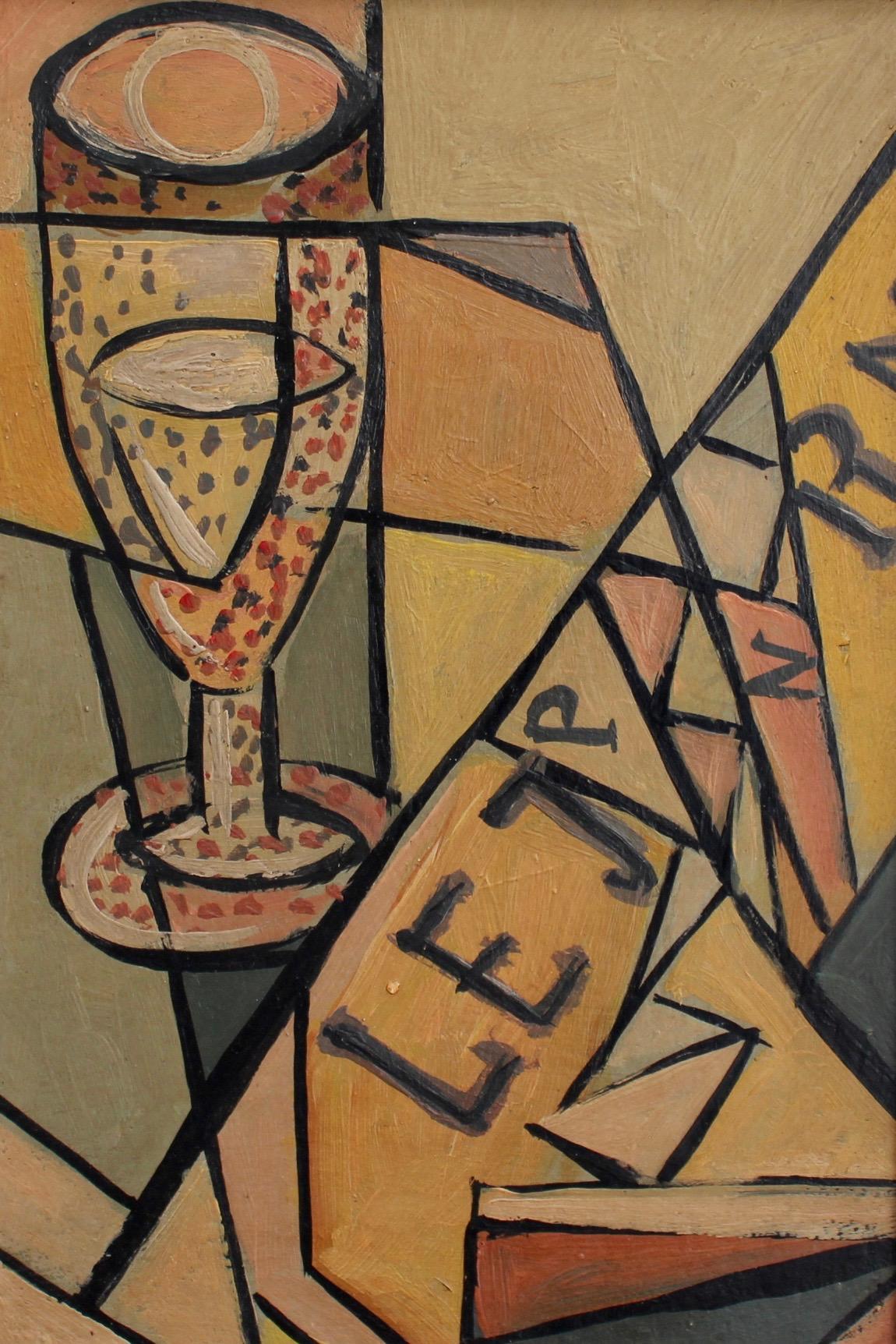 Unknown Abstract Painting - Still Life with Champagne Bubbles and Newspaper