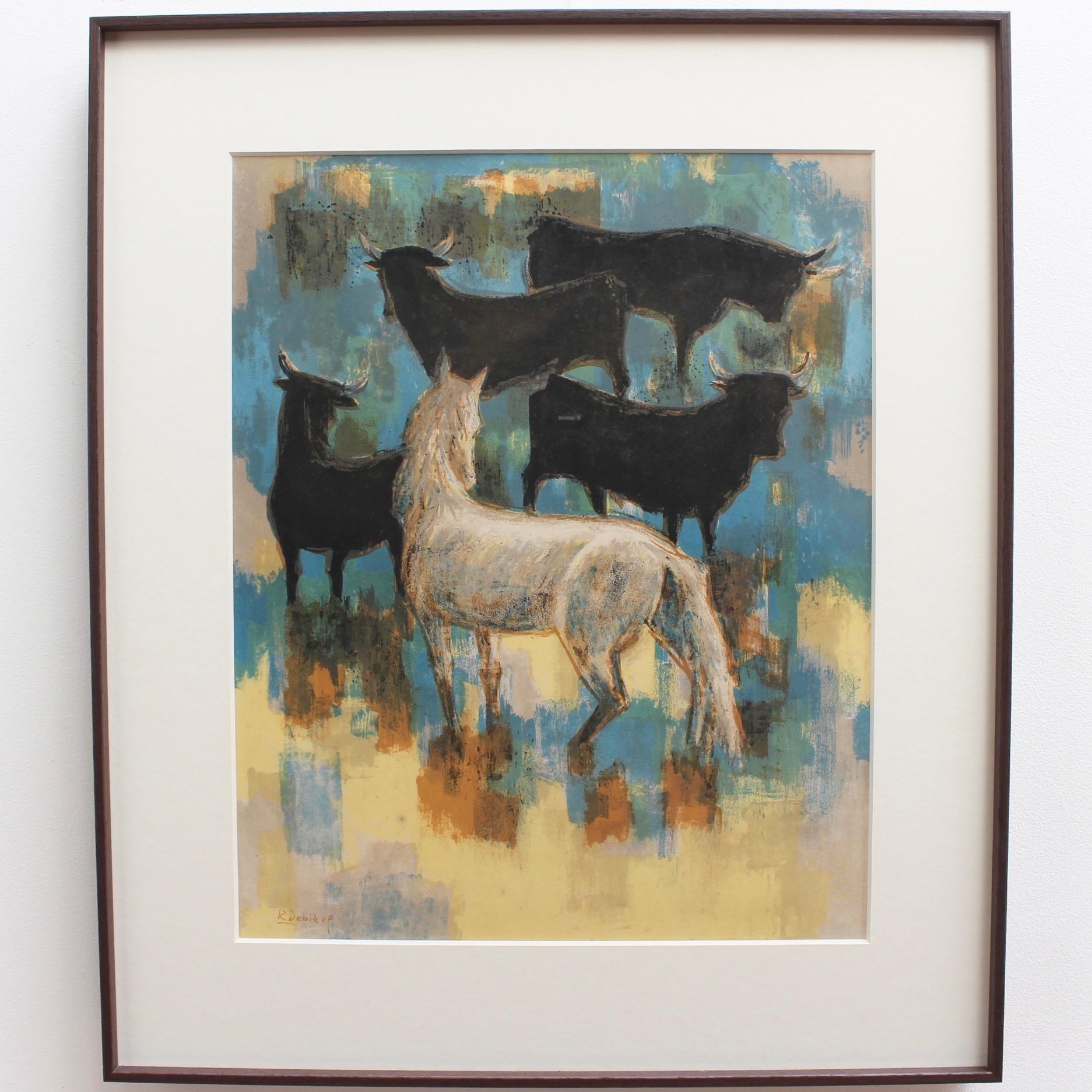 'The Horses and Bulls of the Camargue', Original Lithograph by Robert Debiève  1