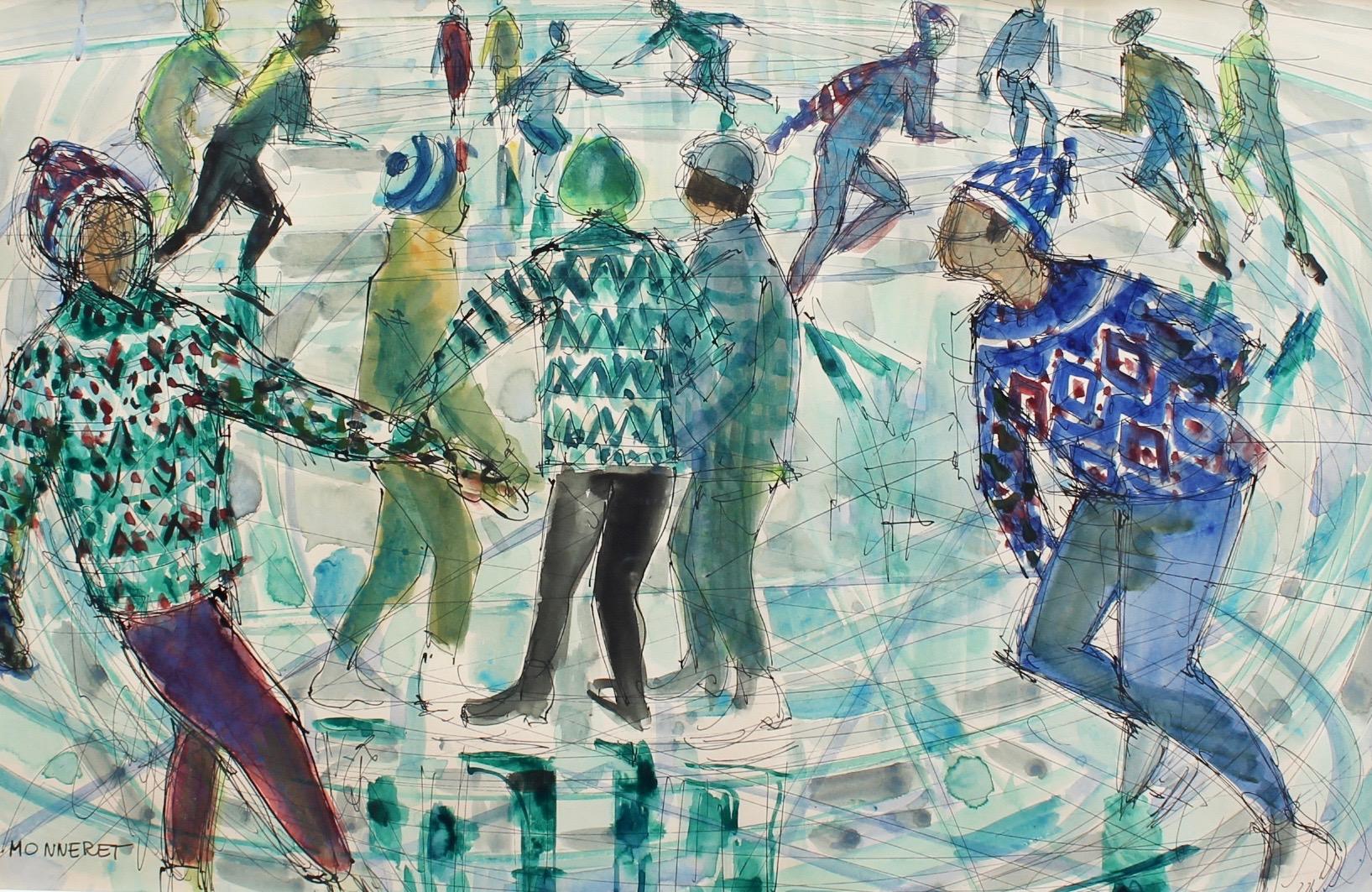 Jean Monneret Figurative Painting - A Day at the Rink