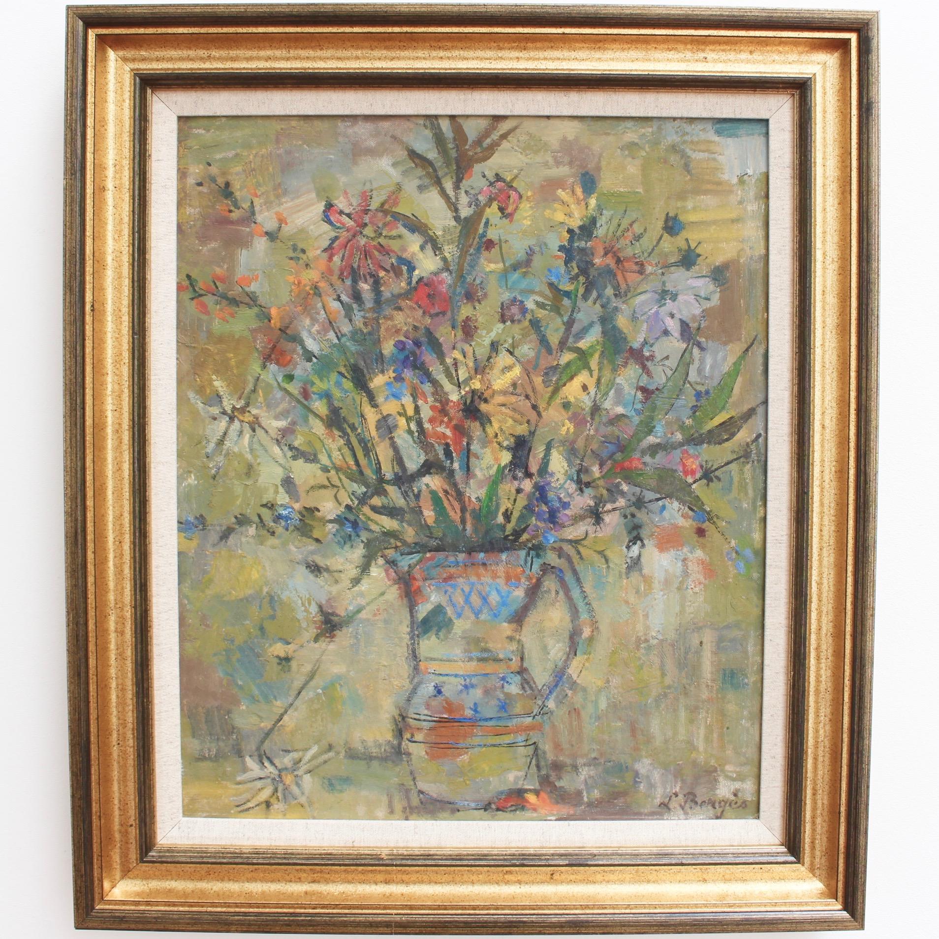 Joseph Paul Louis Bergès Figurative Painting - Floral Bouquet in Pitcher