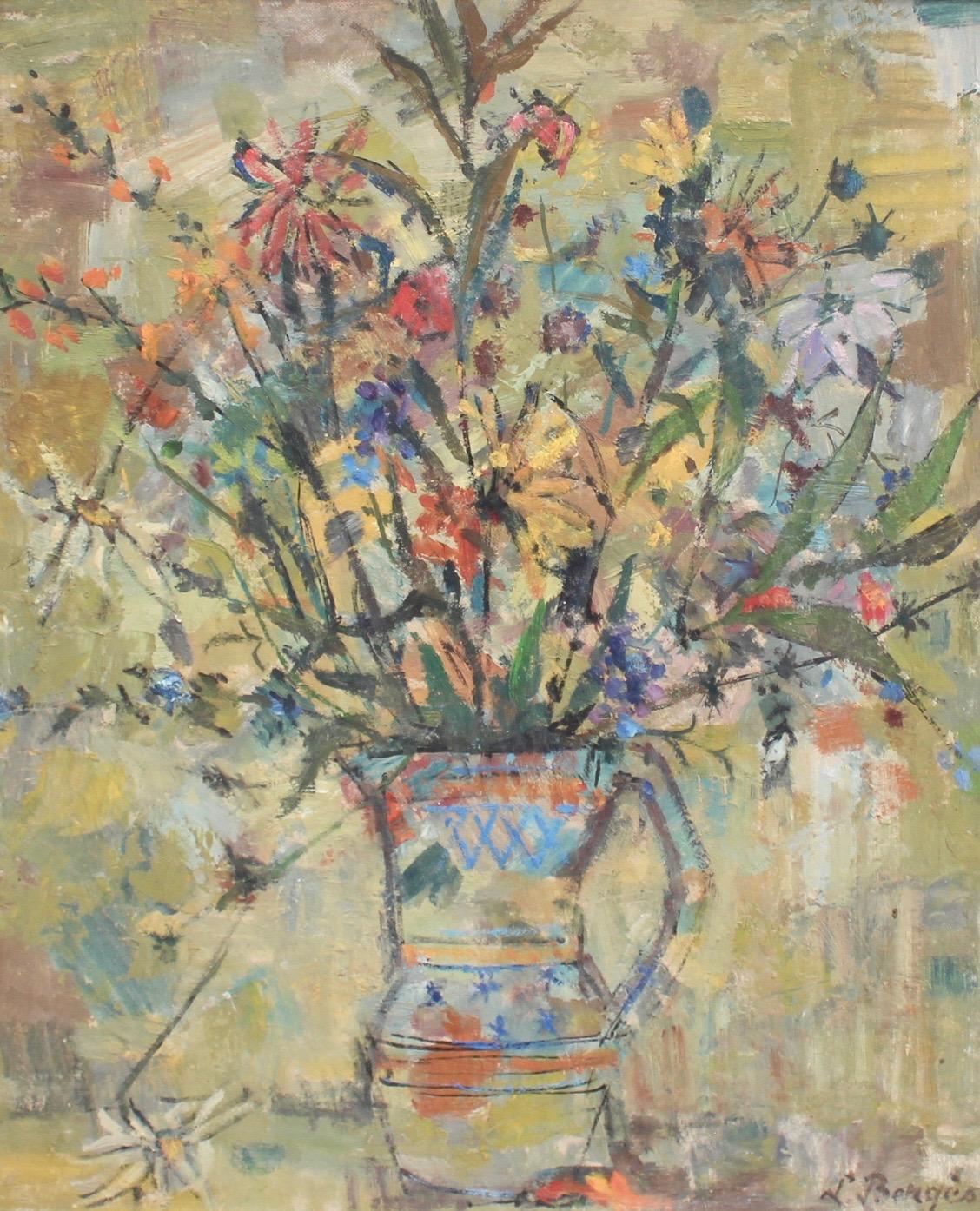 Floral Bouquet in Pitcher - Painting by Joseph Paul Louis Bergès