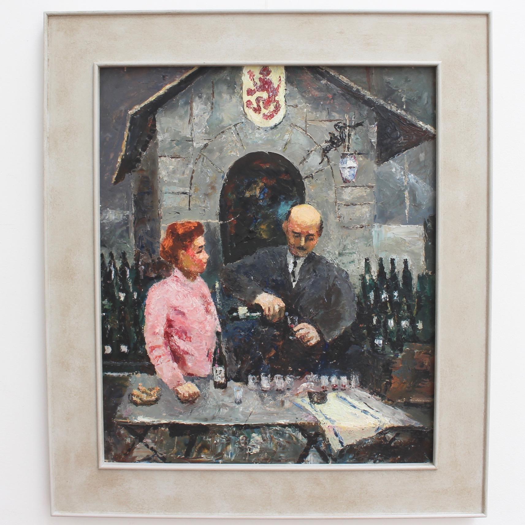 The Wines of Bergerac at the Paris Fair - Painting by Germaine Nordmann