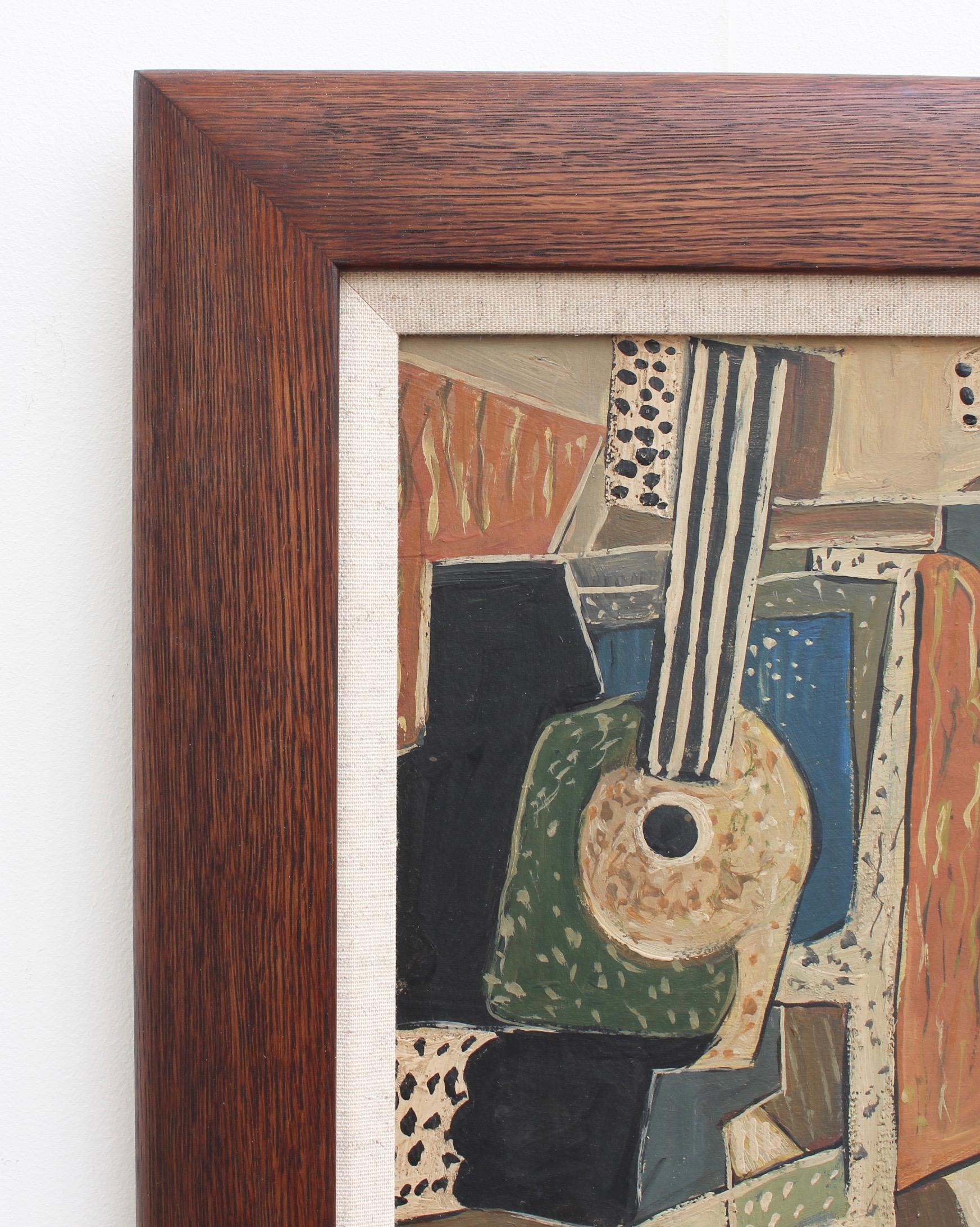 Still Life with Guitar - Cubist Painting by Unknown
