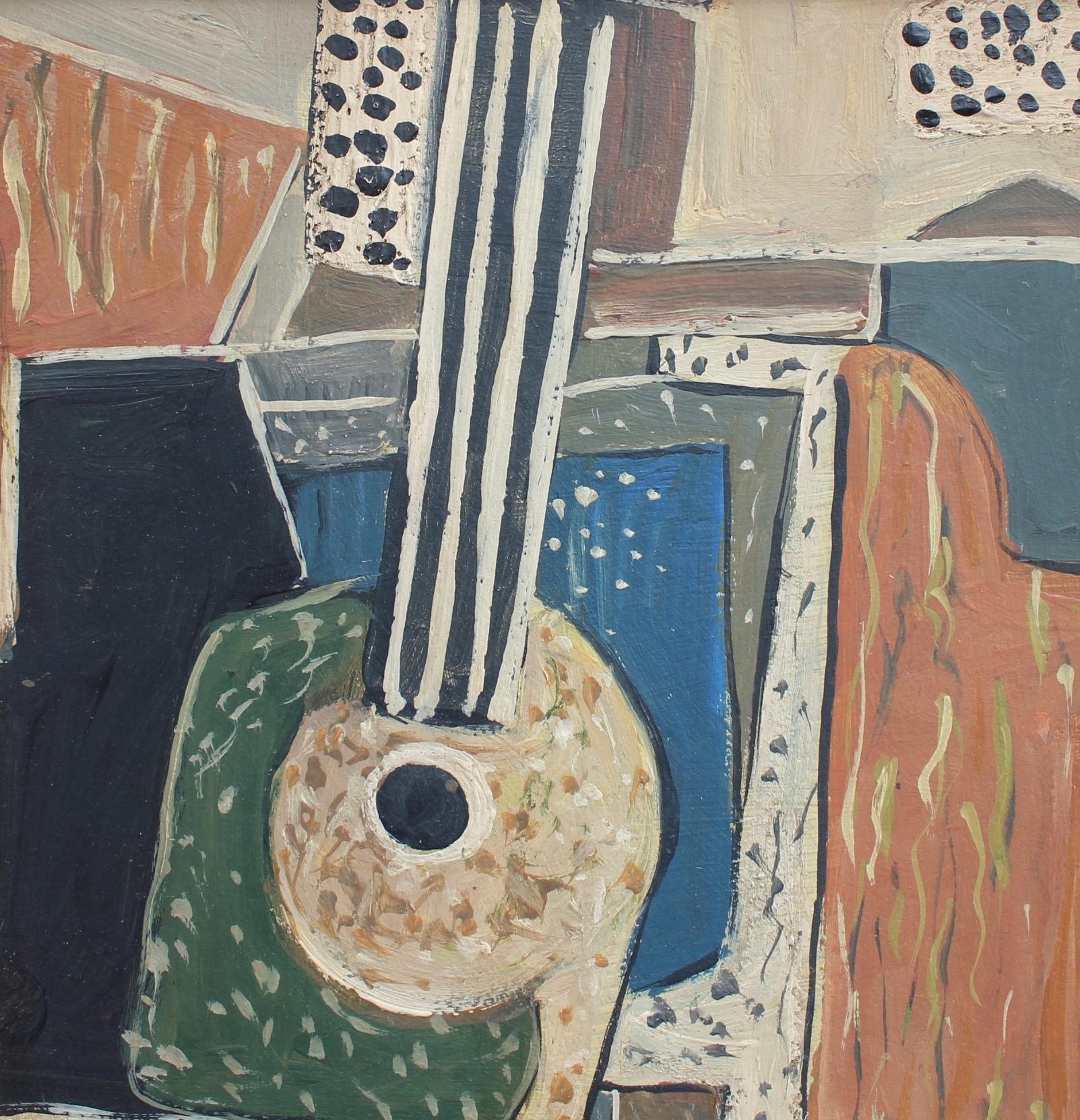 Still Life with Guitar - Brown Still-Life Painting by Unknown