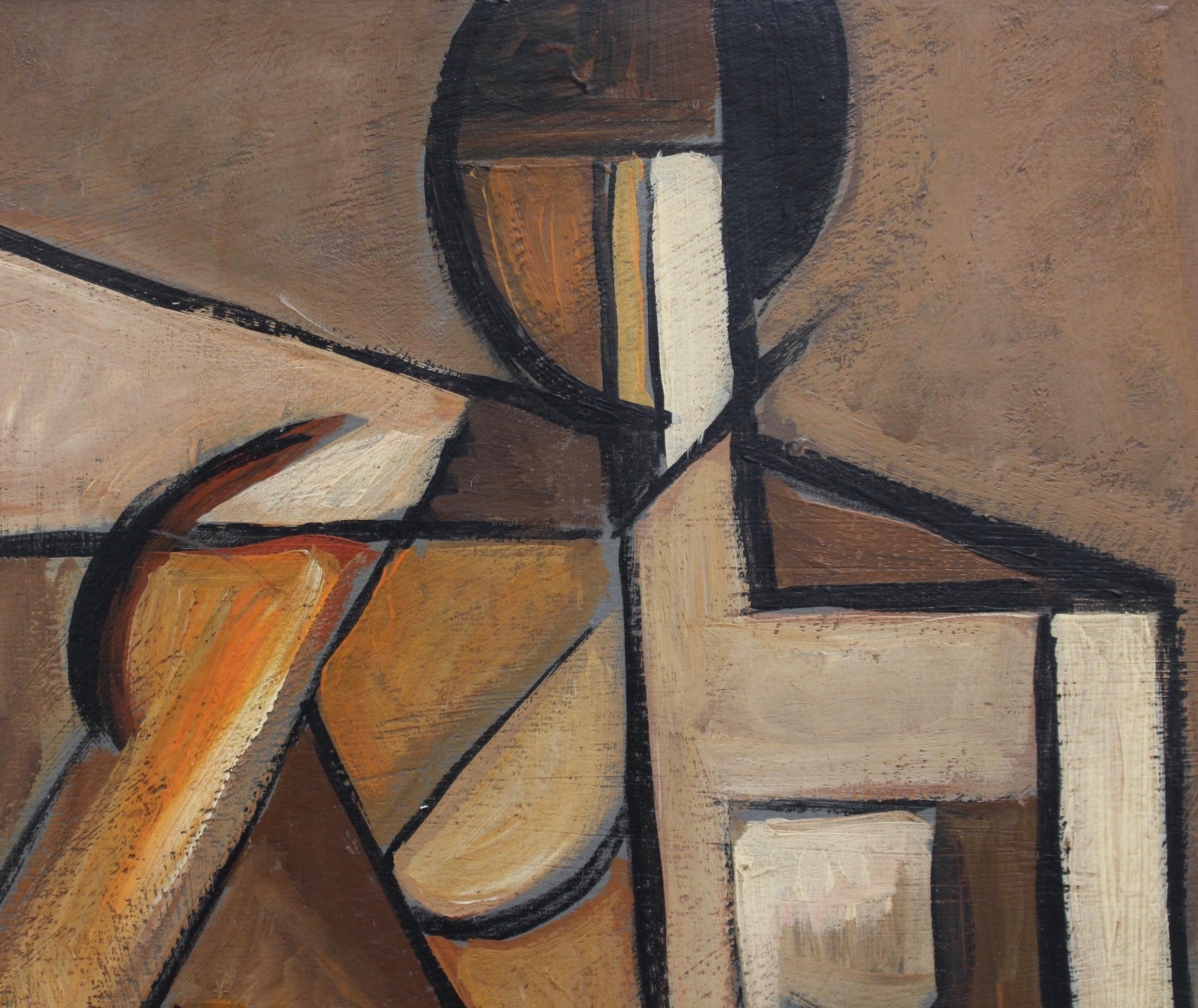 'Abstract Nude in Mahogany', oil on board, by P. Charon, French School (circa 1950s - 60s). This work of art reminds one of the invitingly rich brown and dark red wood of mahogany. The subject's warm tones and depth of colour and burnt brown