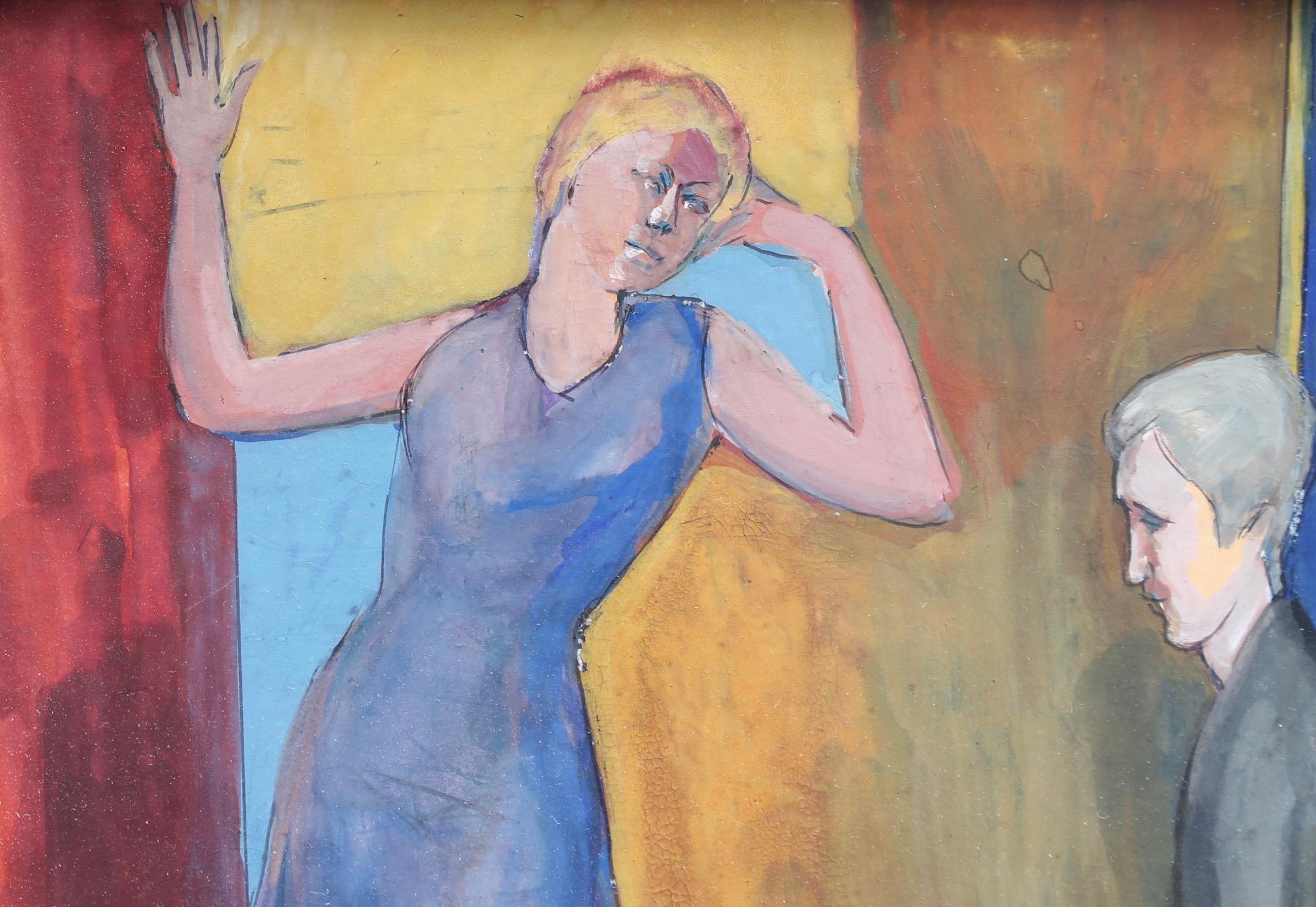 'A New Beginning', gouache on fine art paper by Elisabeth Hoffova (circa 1960s). In the same style as other works by Hoffova held by this gallery, this is a mid-century modernist painting with vivid colours, impeccable technique and in this case,