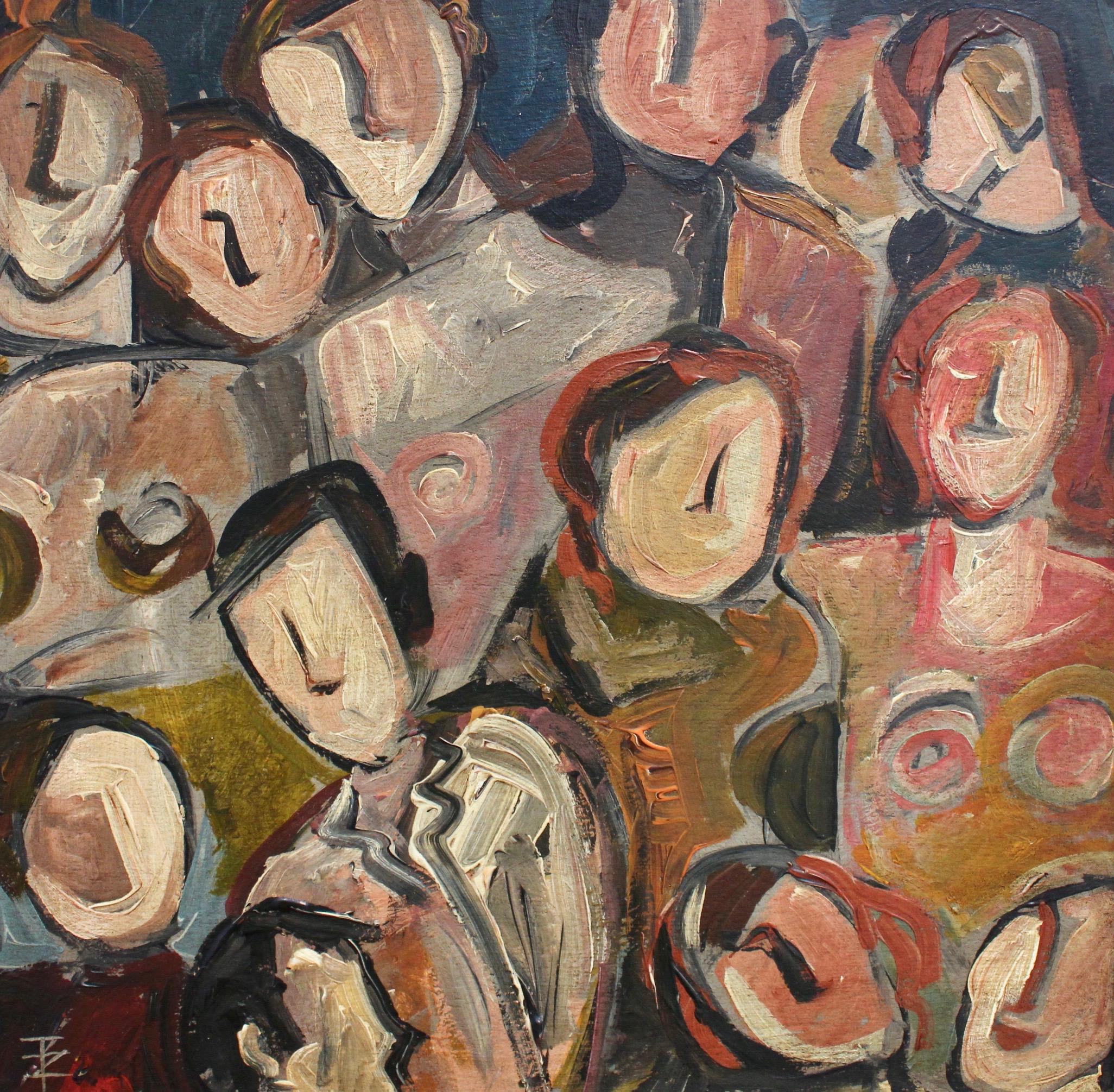 Unknown Portrait Painting - 'The Gathering', Berlin School, Initialed 'TZ' 