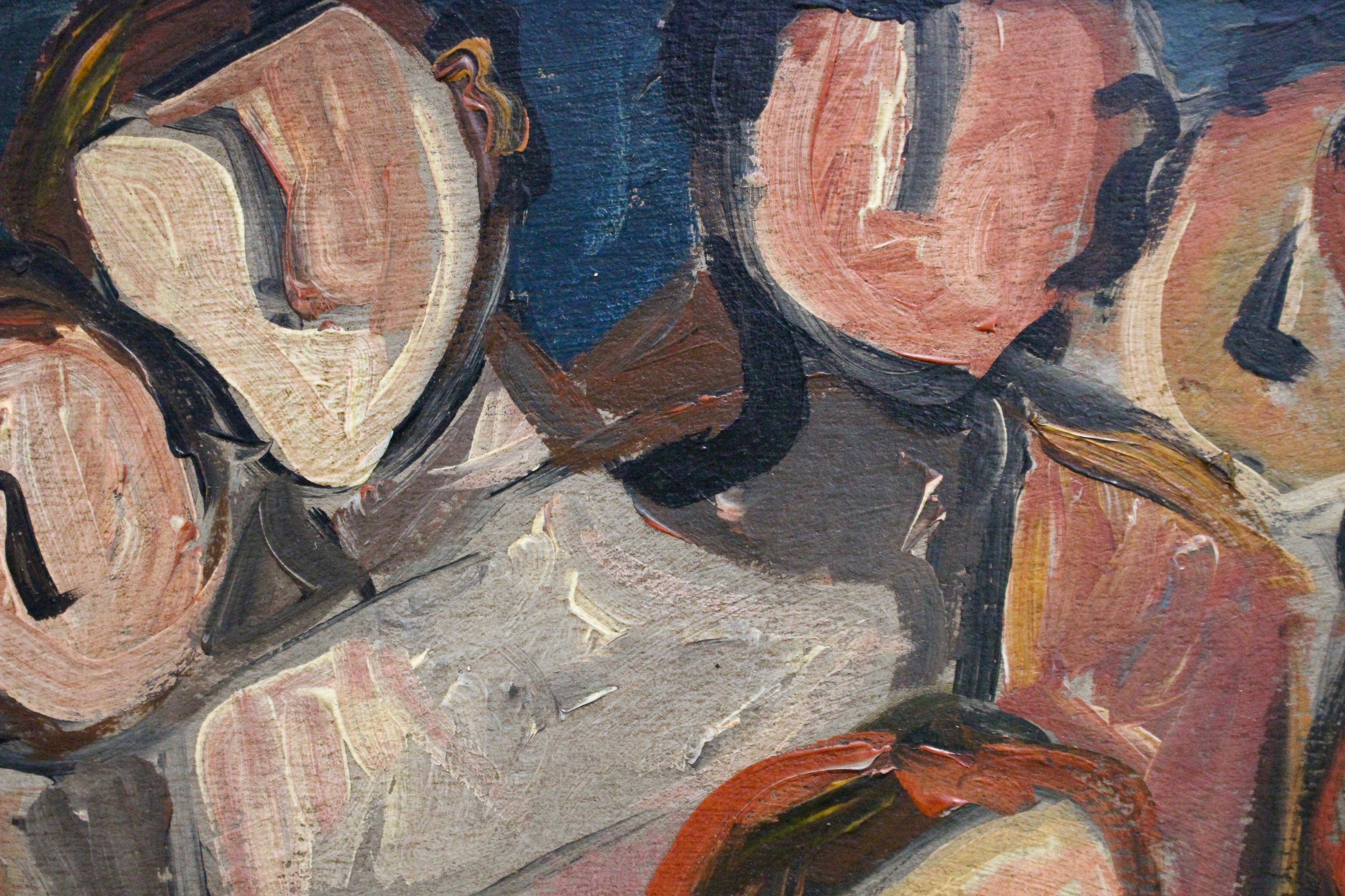'The Gathering', Berlin School, Initialed 'TZ'  - Brown Portrait Painting by Unknown