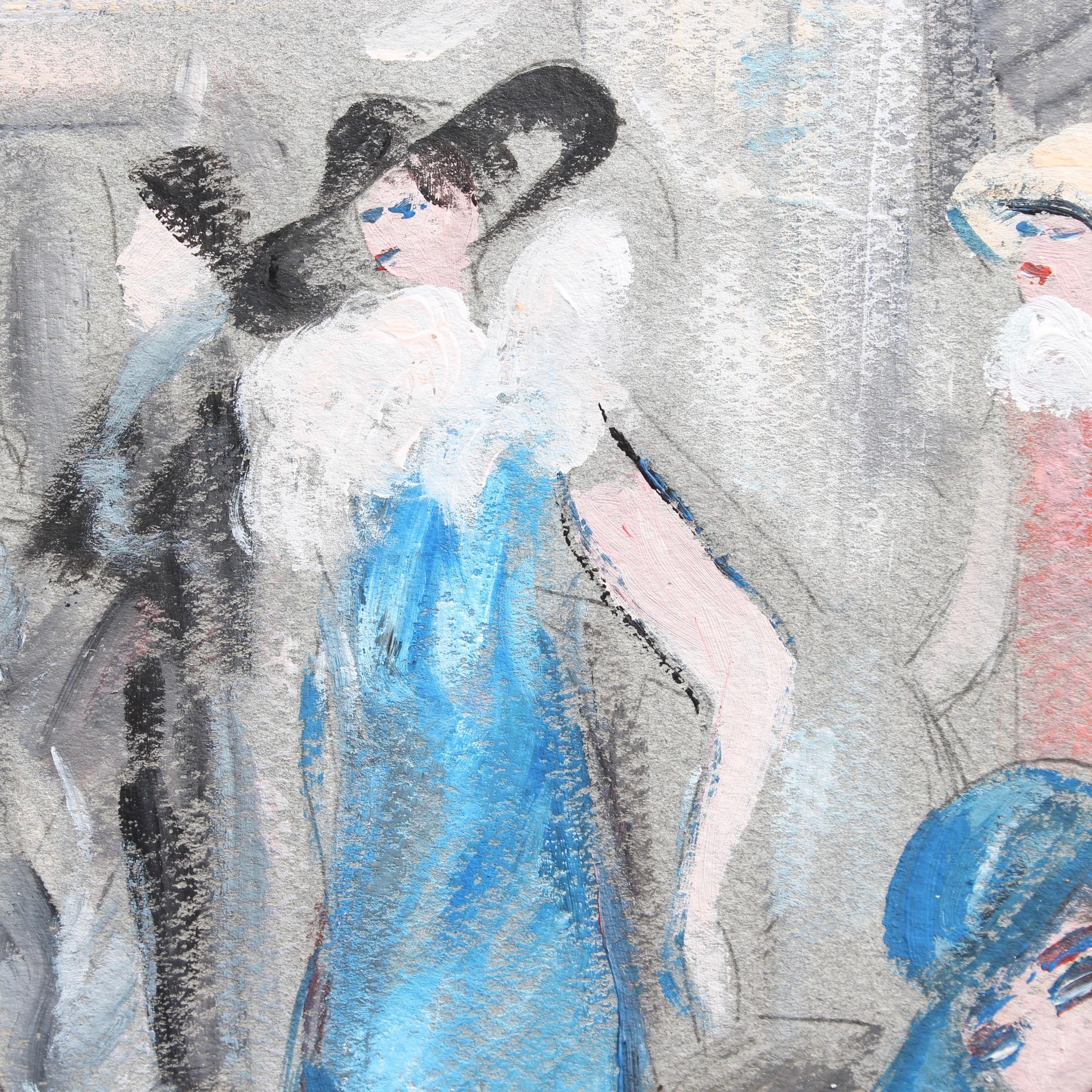 'Chez Maxim's', pastel and gouache on fine art paper, by André Meurice (circa 1950s - 60s). The artist depicts the glamorous clientele at the entryway to Maxim's. Maxim's was one of the most popular and fashionable restaurants in Paris. Under its