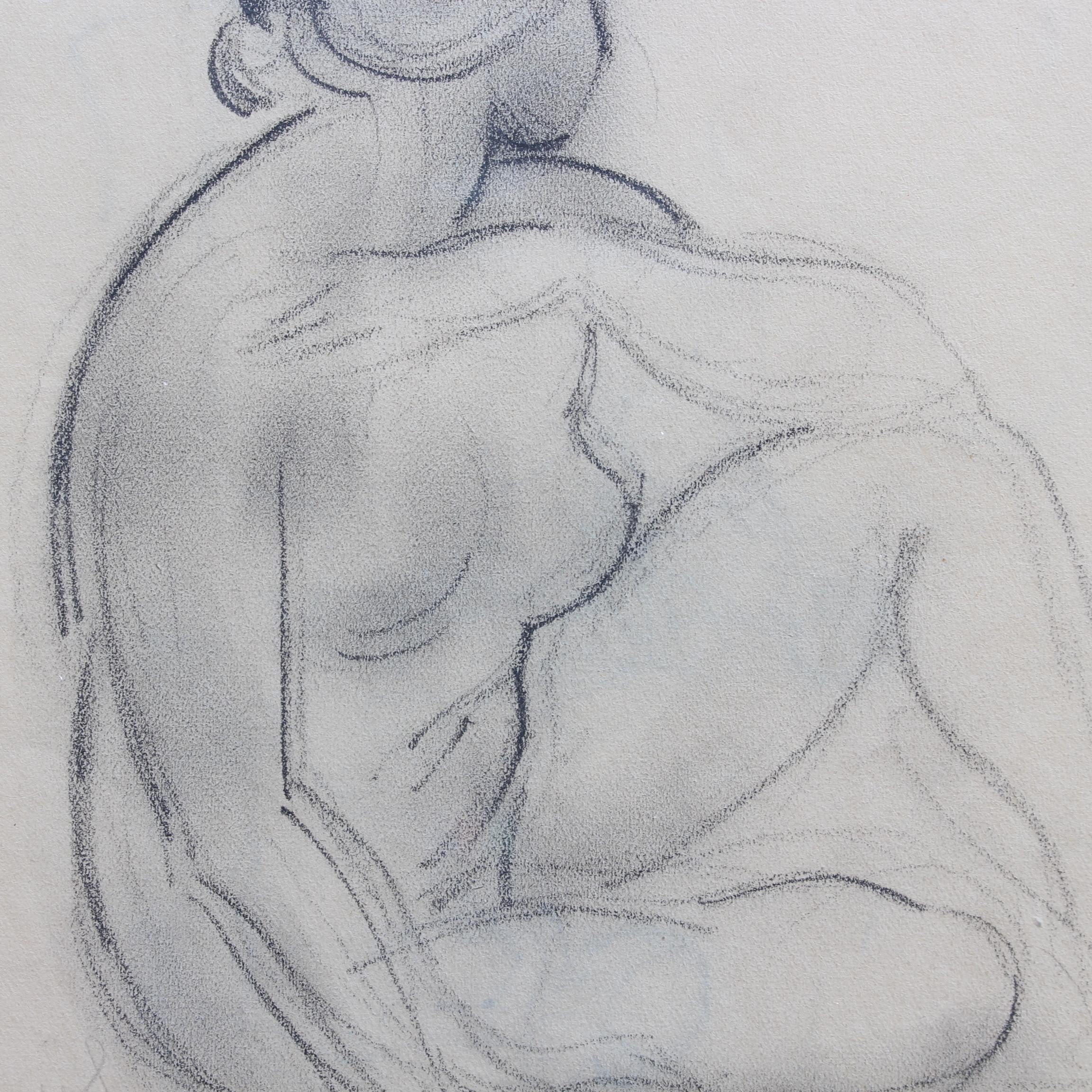 'Posing Nude', pencil on fine art paper, by French artist, Guillaume Dulac (circa 1920s). An artist known for his exquisite drawings - many are sketches for his larger oil paintings or other works - this piece is compelling because its image emerges