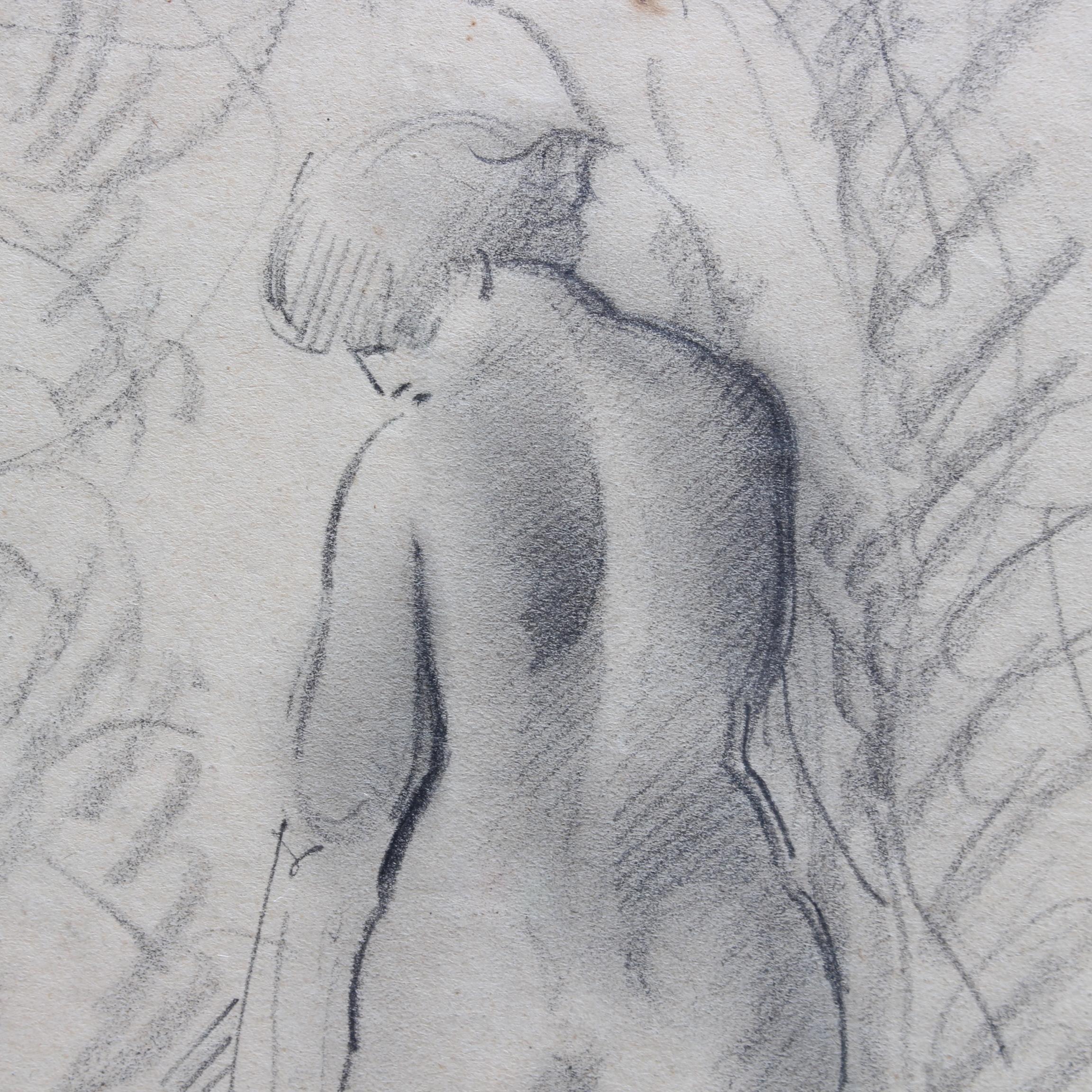 'Nude Woman After Bath', pencil on fine art paper, by French artist, Guillaume Dulac (circa 1920s). An artist known for his exquisite drawings - many are sketches for his larger oil paintings or other works - this piece is compelling because its