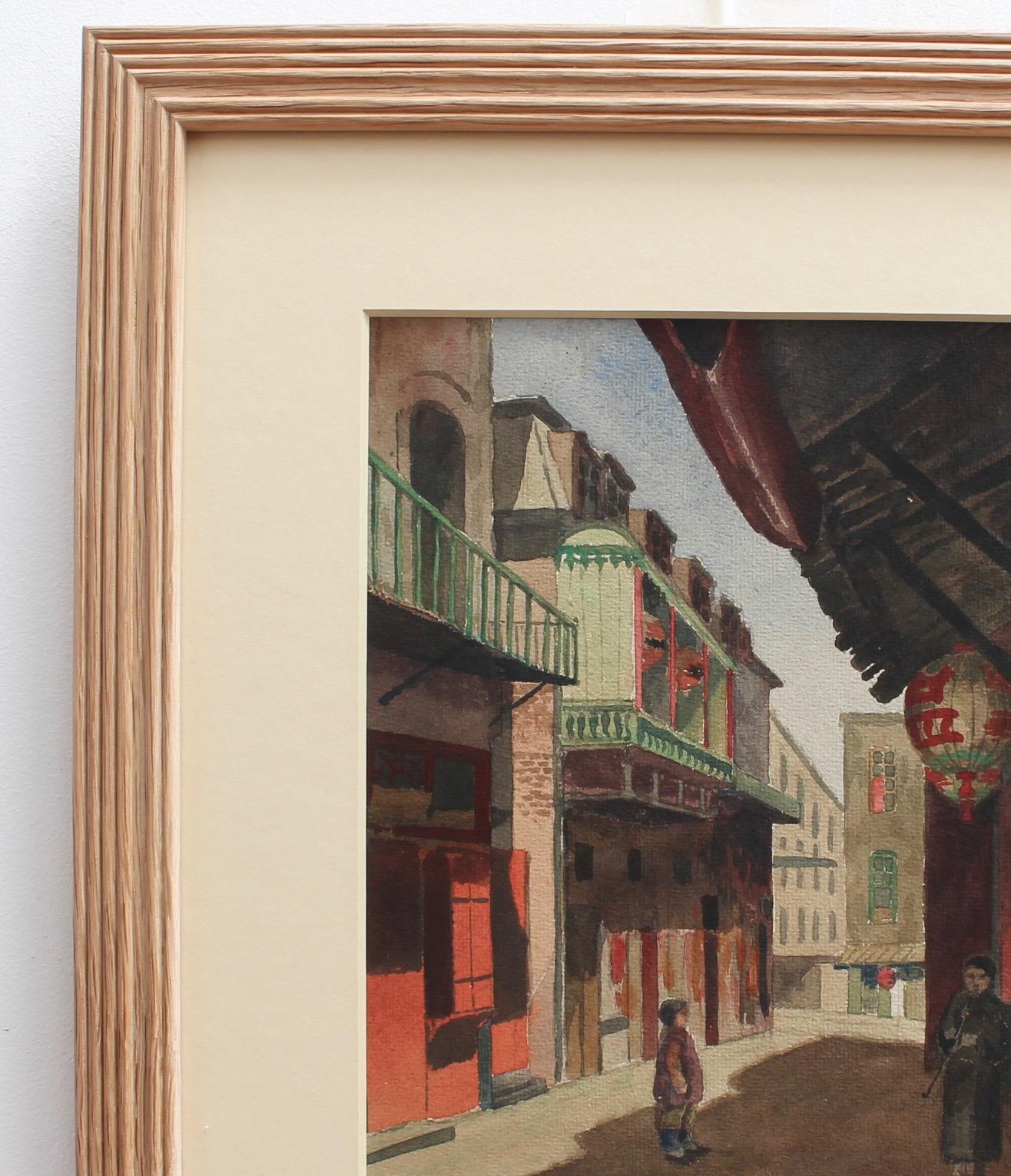 Chinatown, San Francisco (Grau), Figurative Painting, von Edward Wilson Currier