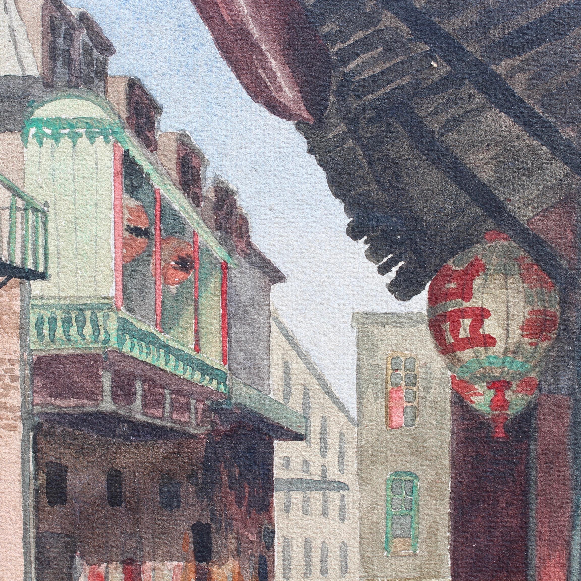 Chinatown, San Francisco - Gray Figurative Painting by Edward Wilson Currier