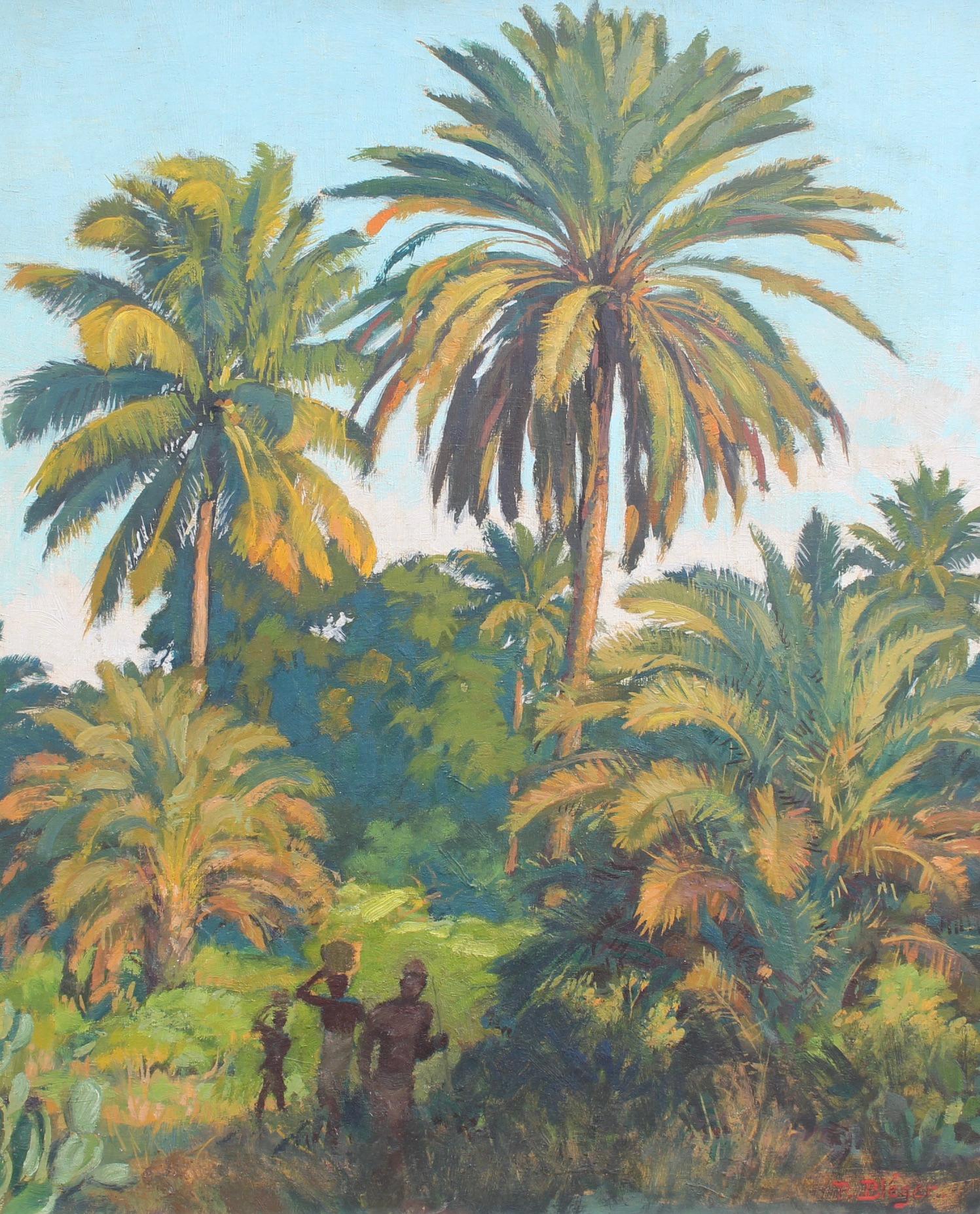 Paul Léon Bléger Landscape Painting - Under the Palm Trees of Madagascar