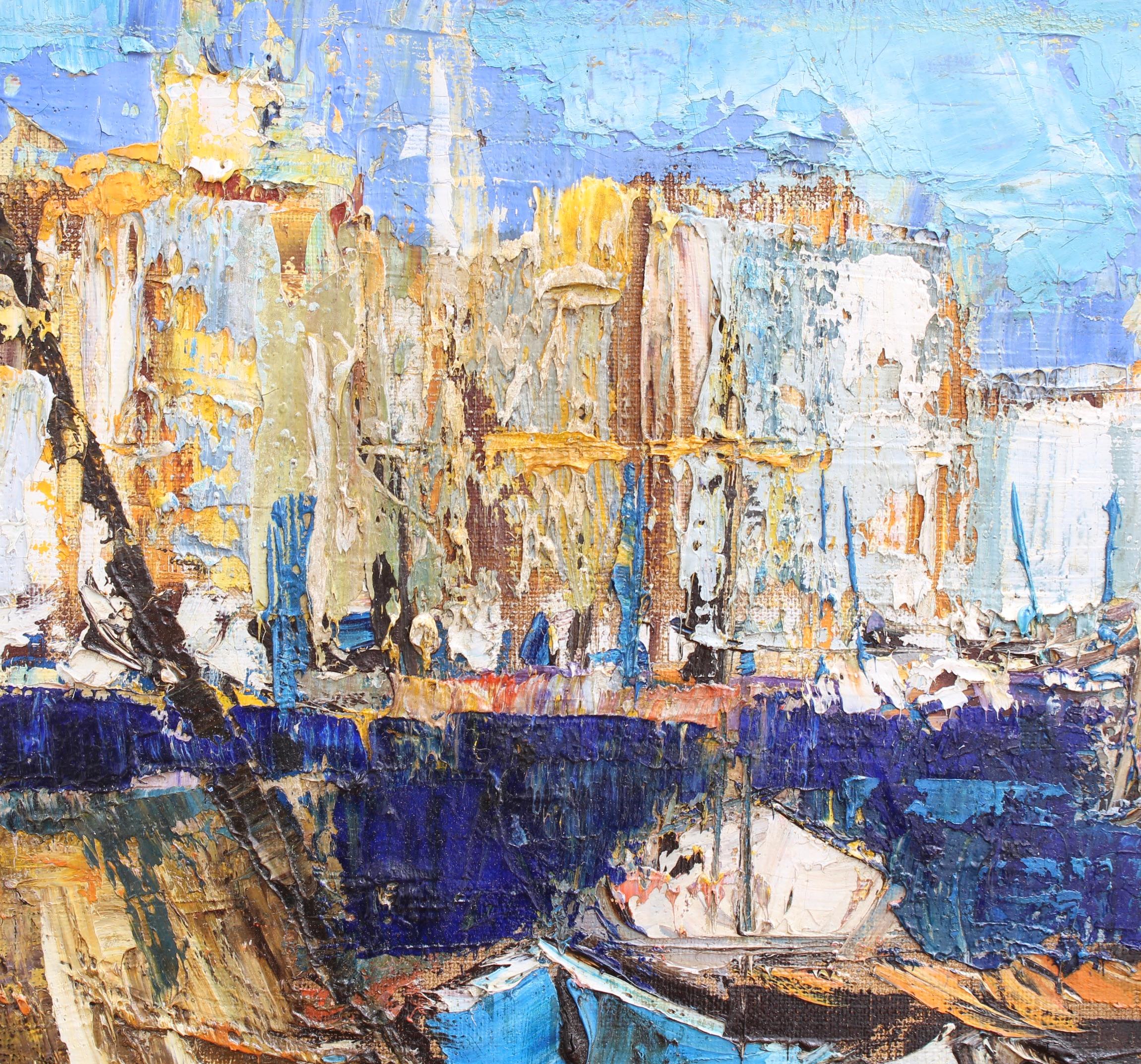 The Old Port Marseille - Gray Abstract Painting by Françoise Pirró