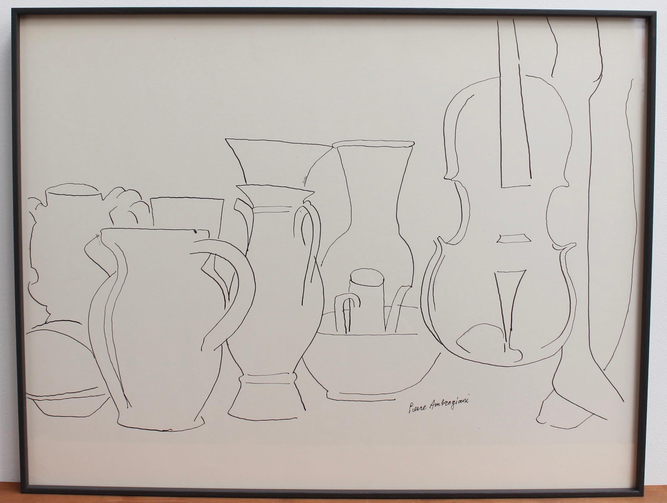 Still Life with Vessels and Violin - Art by Pierre Ambrogiani