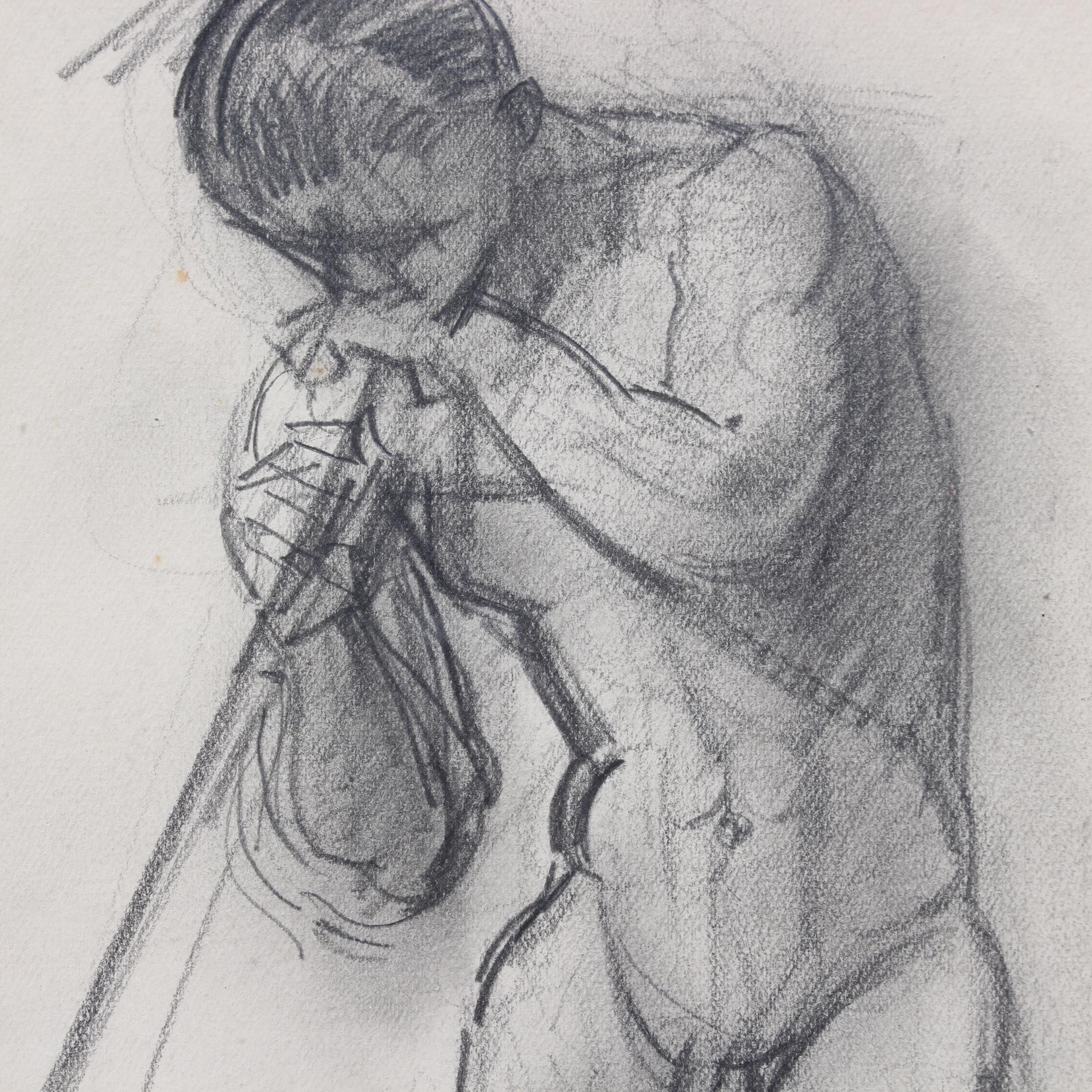 'The Glassblower', charcoal on fine art paper, by Guillaume Dulac (circa 1920s). An artist known for his exquisite drawings - many are sketches for his larger oil paintings or other works - this piece is compelling because the artist achieves mood