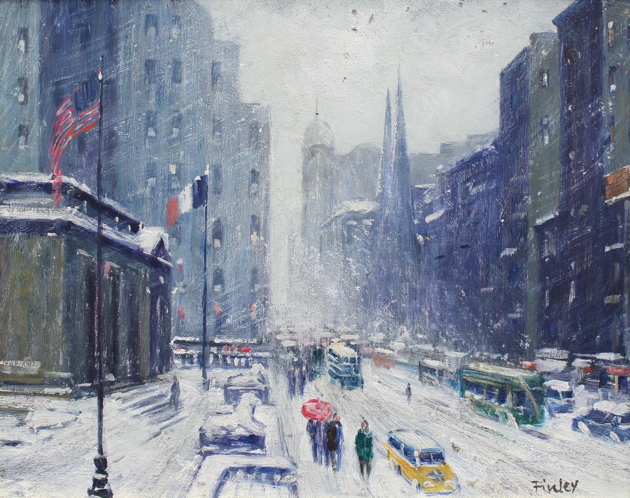 (After) Guy Carleton Wiggins Figurative Painting - 'New York Public Library Under Snow 1940s' by Finley