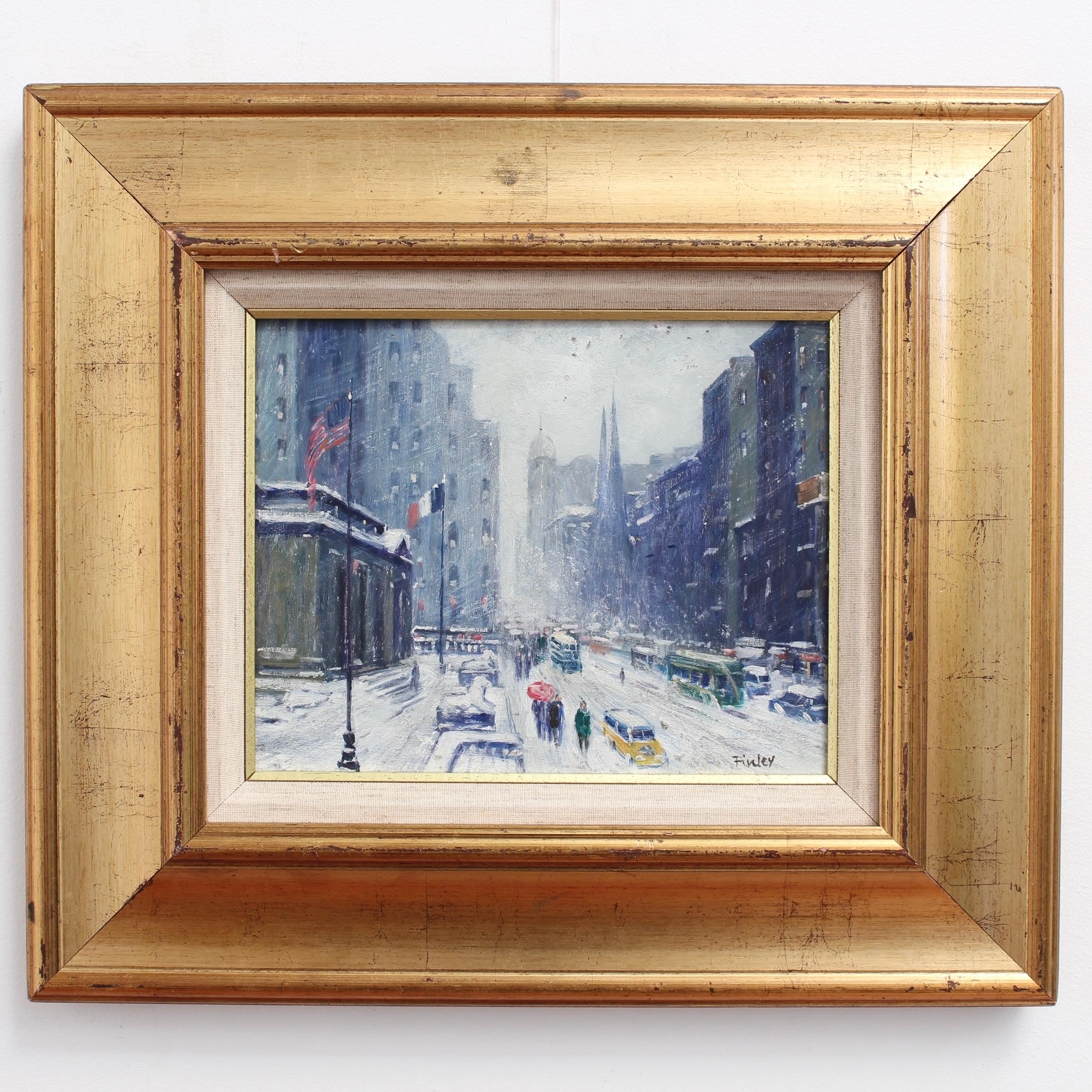 'New York Public Library Under Snow 1940s' by Finley - Painting by (After) Guy Carleton Wiggins