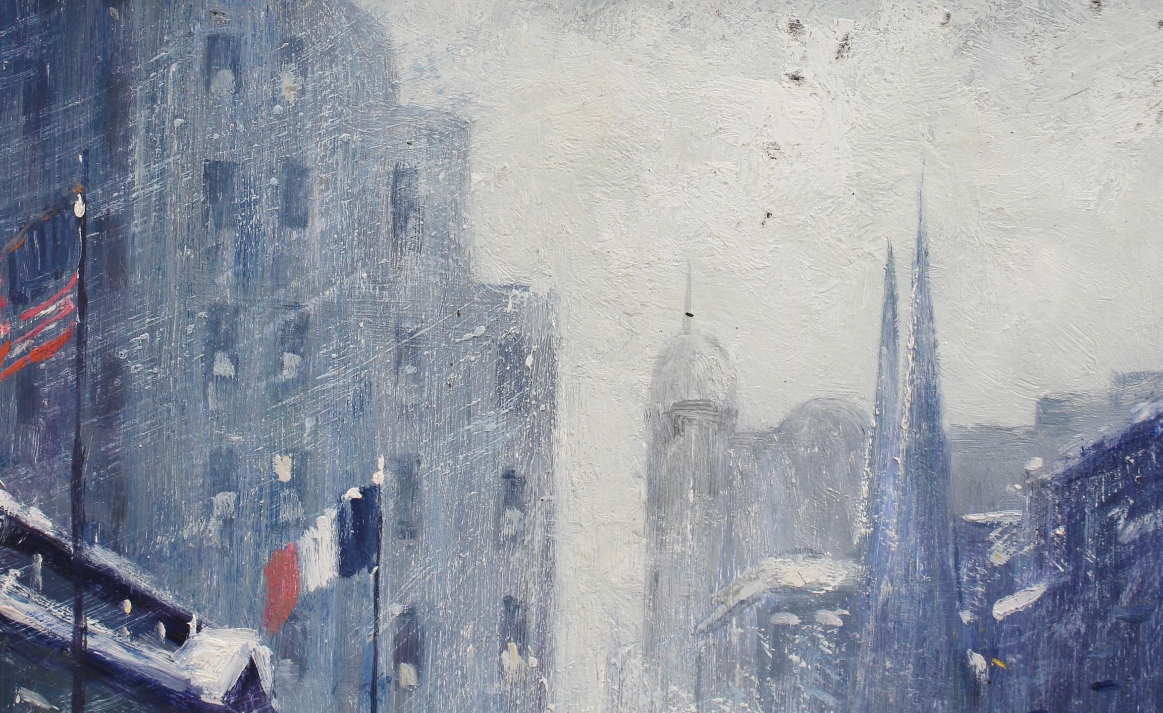 'New York Public Library Under Snow 1940s' by Finley - Post-Impressionist Painting by (After) Guy Carleton Wiggins