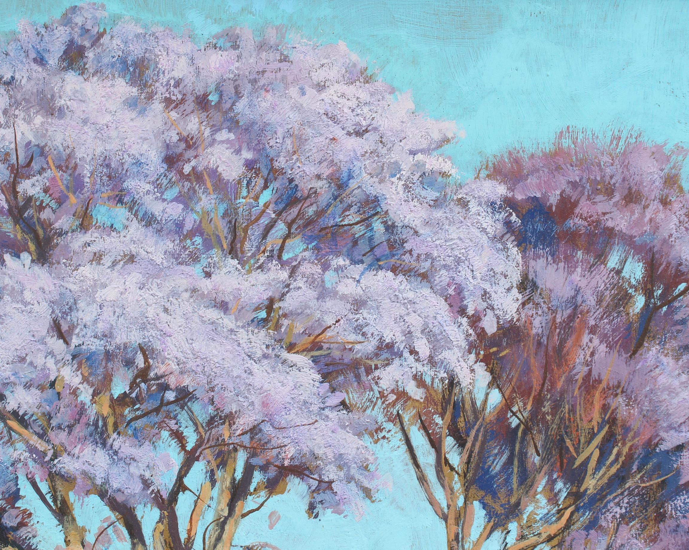 'The Purple Trees of Madagascar', oil on board, by Paul Léon Bléger (circa 1930s-40s). Bléger superbly captures the detail of trees in his many paintings in Madagascar. His palms are also stunning. The treatment of light as it plays on the bark and