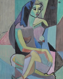 Cubist Nude Portrait of Seated Woman III by Kosta Stojanovitch 