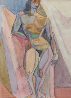 Cubist Nude Portrait of Standing Woman by Kosta Stojanovitch