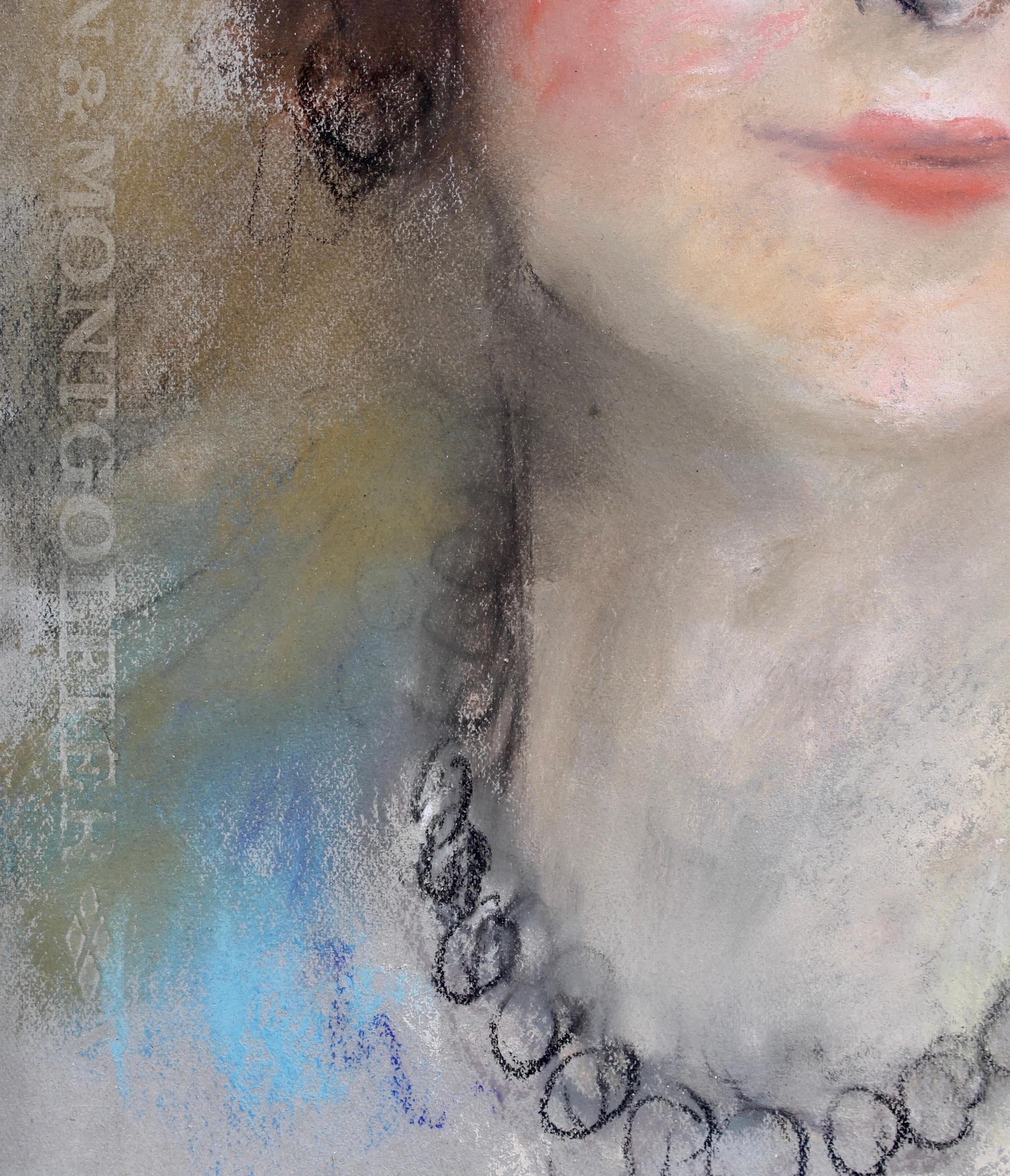 Portrait of Woman in Pearl Necklace For Sale 5
